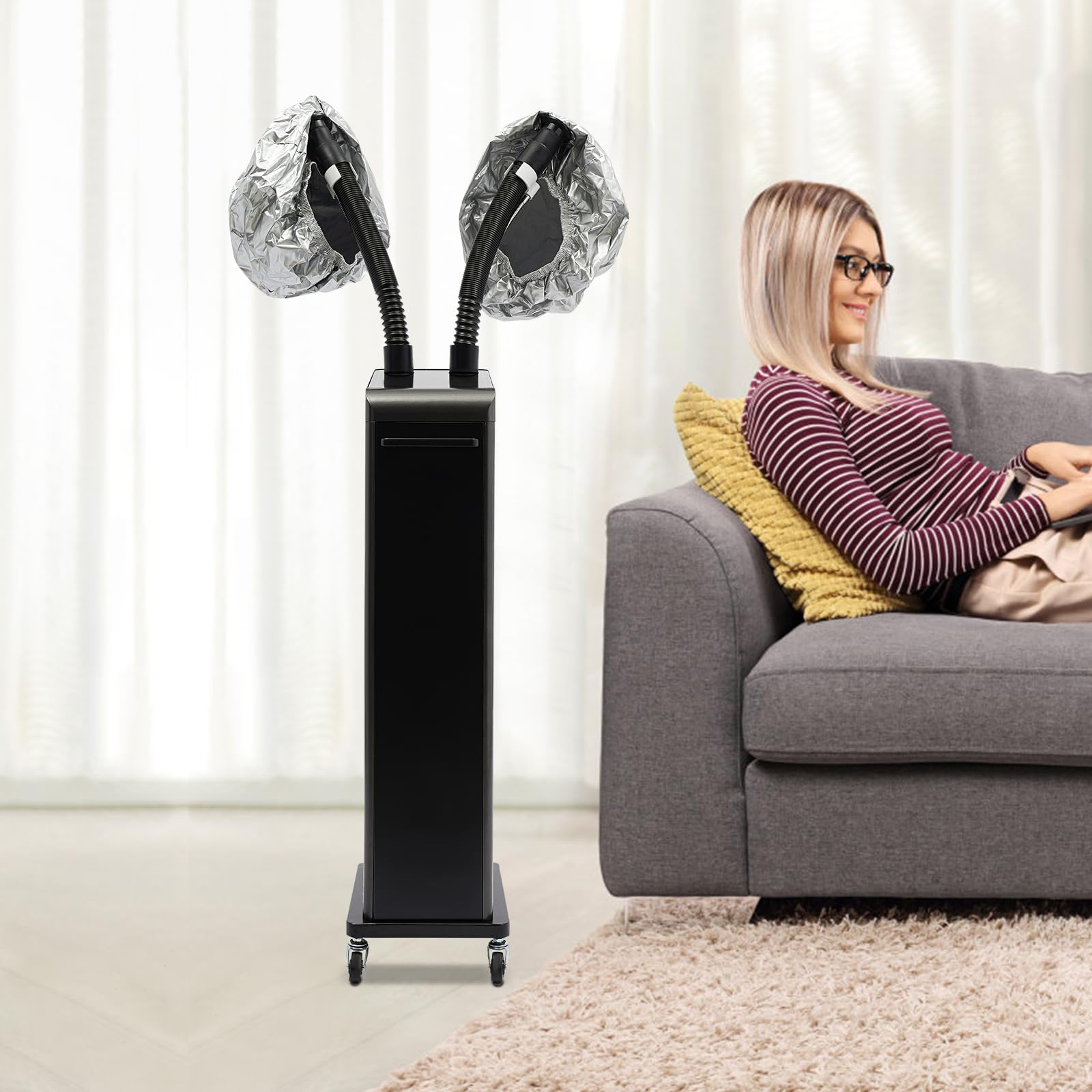 Professional Nano Hair Steamer with 2 Vaporizing Caps - Adjustable Micro Mist Hair Processor with Wheels, 700W 110V Hair Steamer Machine for Deep Conditioning & Scalp Treatment - Perfect for Salons, Home Hair Care & Keratin Treatments
