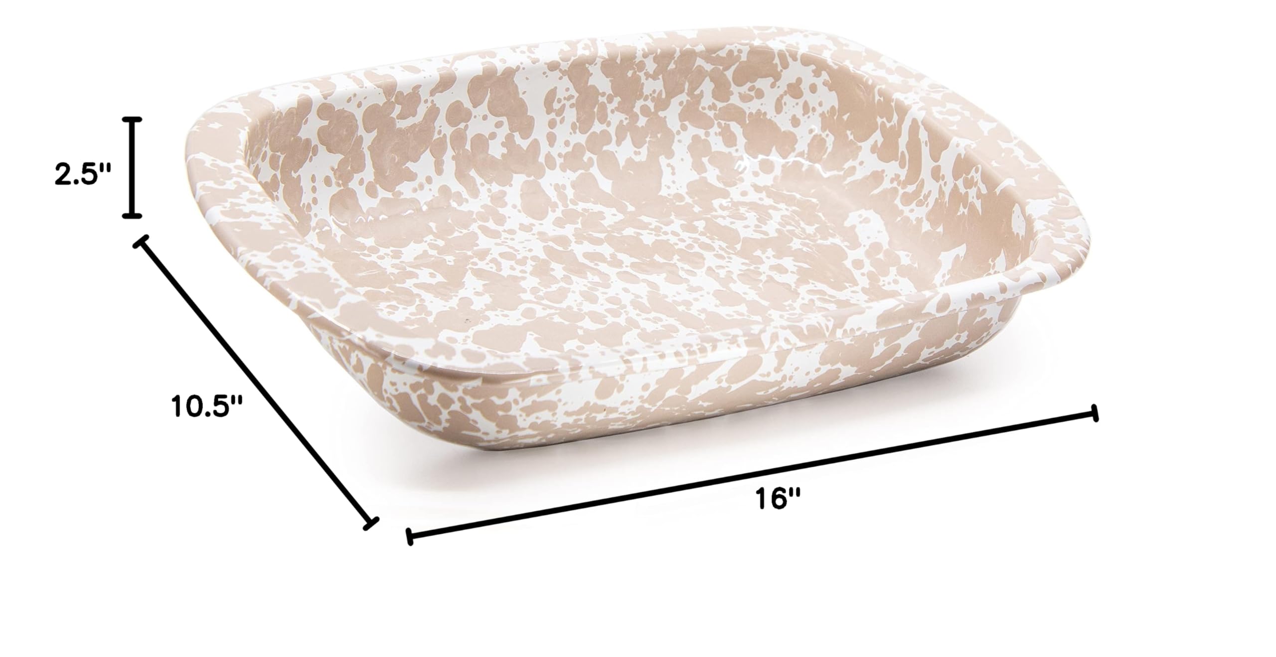 Golden Rabbit Enamelware 3-Quart Baking Pan - Taupe Swirl Design, Durable Ceramic Coated Oven Safe Casserole Dish for Baking, Roasting & Serving - Perfect for Casseroles, Lasagna, Pot Pies & Family Dinners