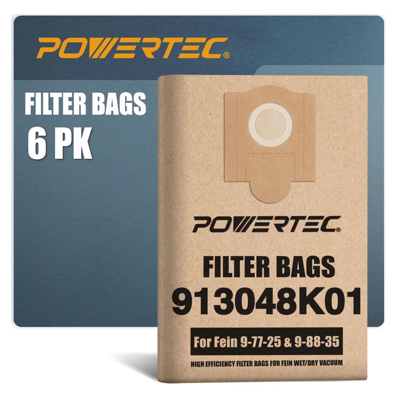 POWERTEC 6PK Shop Vacuum Bags - Replacement Filter Bags Compatible with Fein Turbo III Wet/Dry Vac - Dust Collection Accessories for Workshop, Garage & Home Cleaning