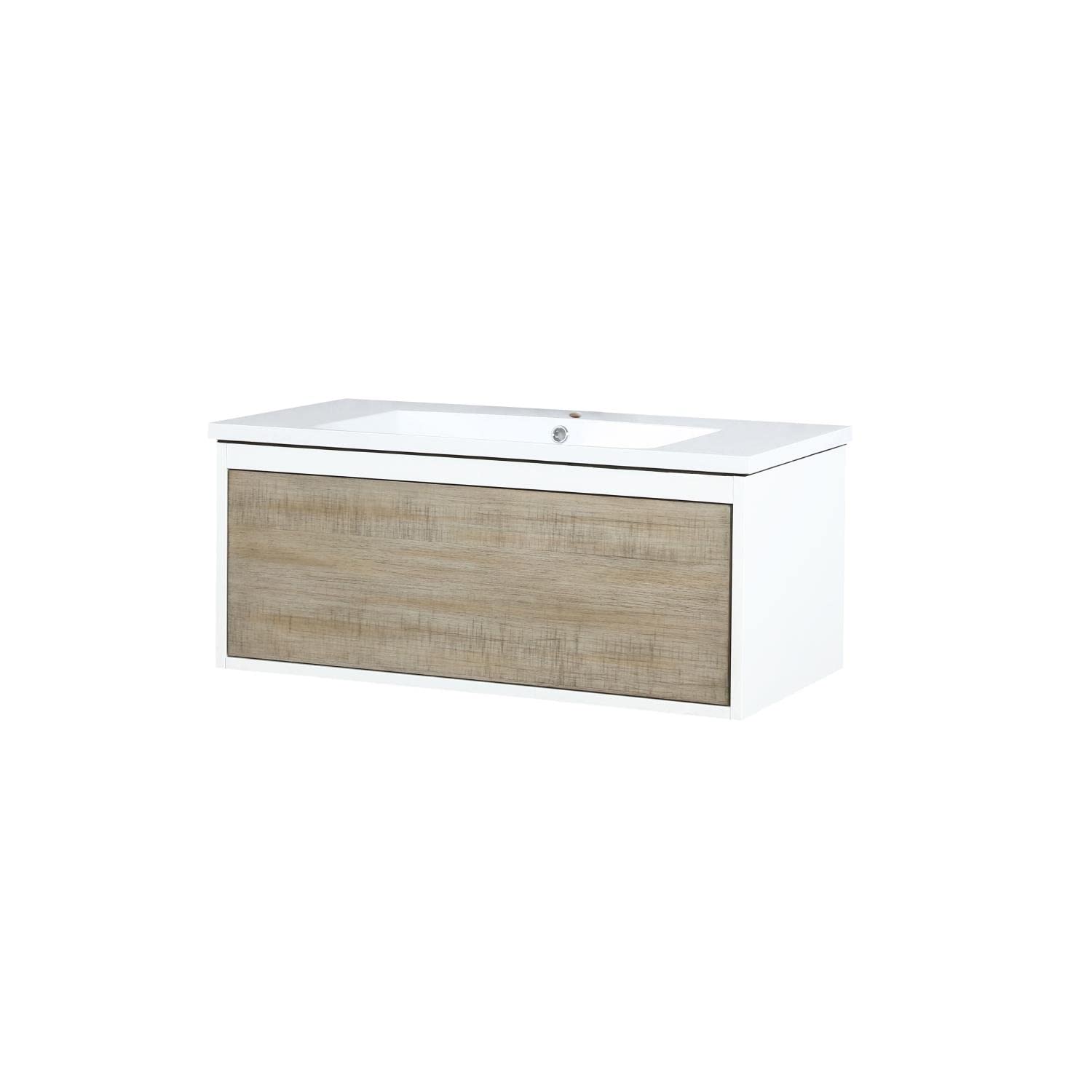 Scopi 36 Inch Single Acrylic Top Bathroom Vanity in Rustic Acacia - Modern Farmhouse Style for Small Bathrooms & Powder Rooms
