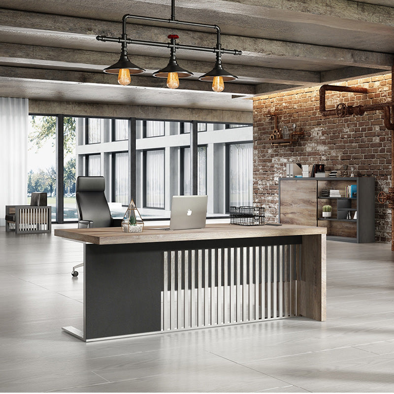 AFTAN 180cm Executive Desk with Left Panel - Warm Oak & Black Finish - Perfect for Home Office & Professional Workspaces