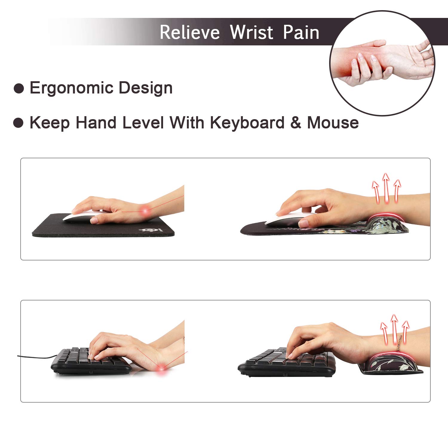 iCasso 3Pcs Gaming Mouse Pad Set with Wrist Rest for Office & Home Use
