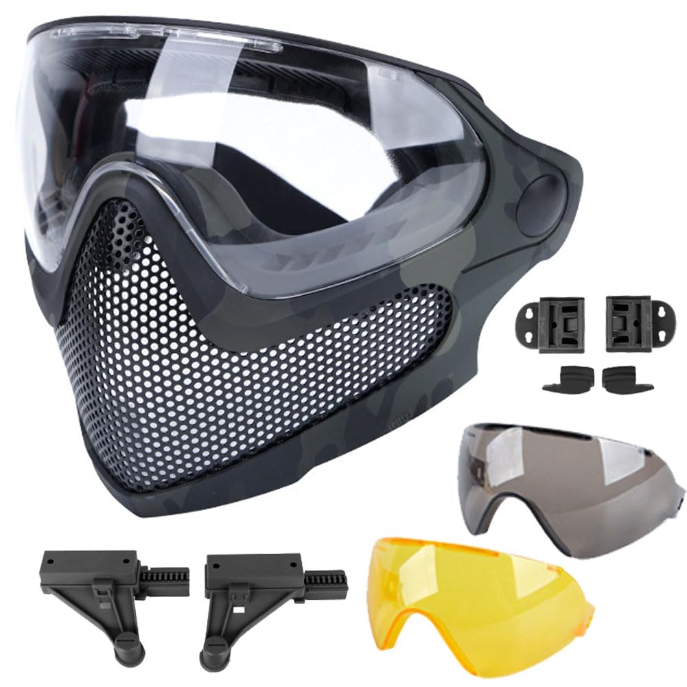 ATAIRSOFT Tactical Airsoft Mask - Full Face Protection with Anti-Fog Goggles & 3 Interchangeable Lenses (2 Modes) - Ideal for Airsoft Games, Paintball, and Outdoor Sports Safety Gear
