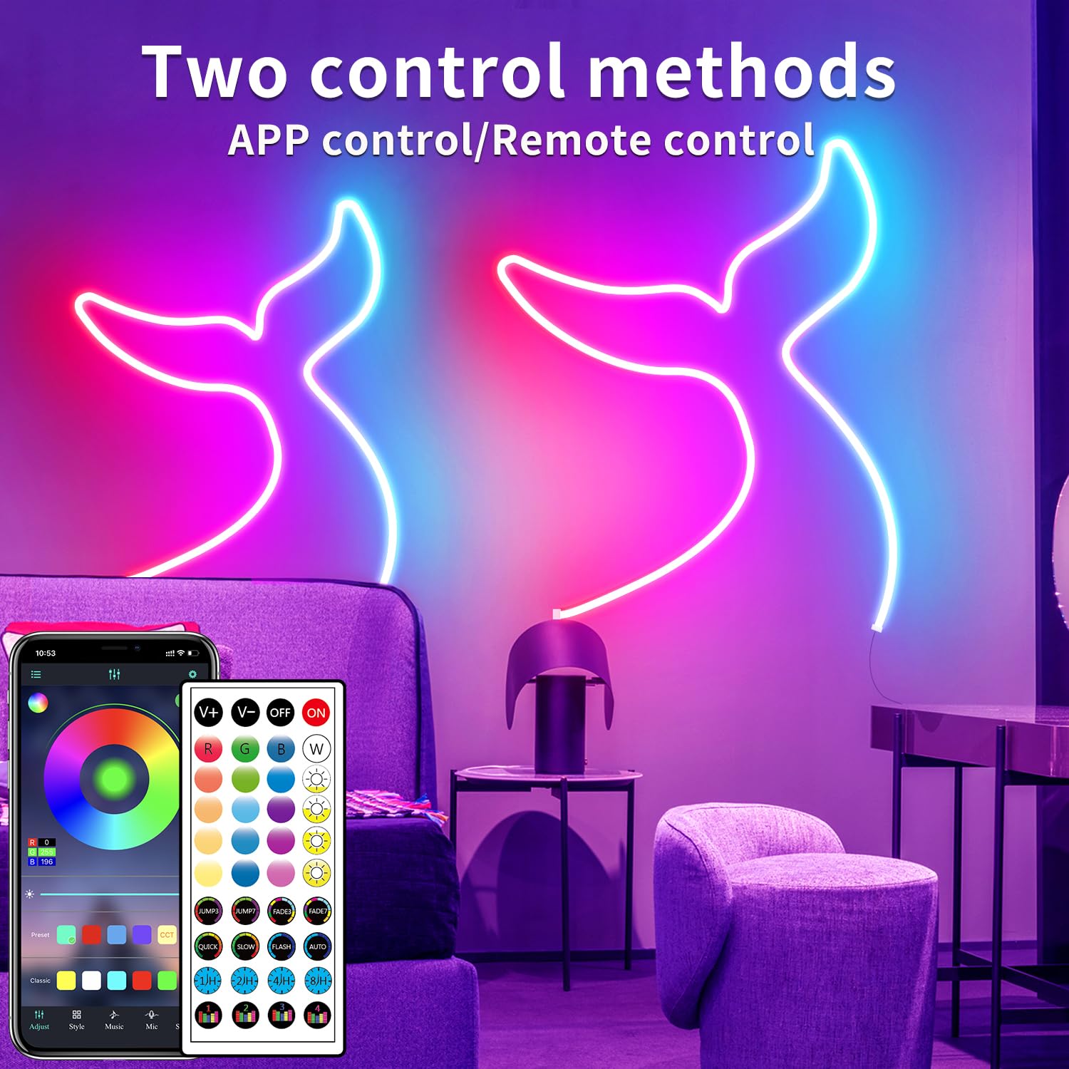 32.8ft LED Neon Strip Lights with Remote & APP Control, IP65 Waterproof RGB Rope Lights for Indoor/Outdoor Decor - Perfect for Bedroom, Party, Bar, Wedding, and Garden Lighting