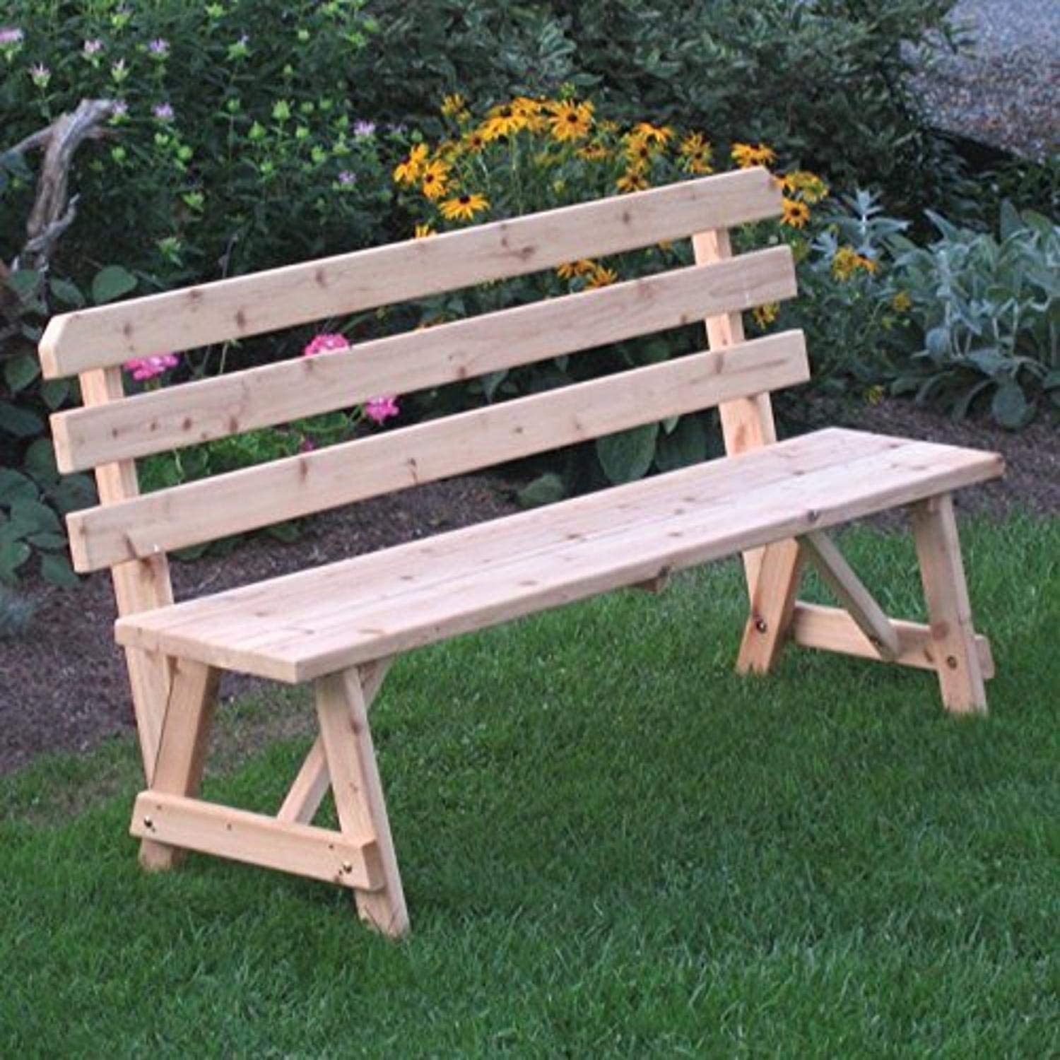 Traditional Cedar Backed Bench by A&L Furniture - Rustic Outdoor Seating for Patio, Garden & Entryway