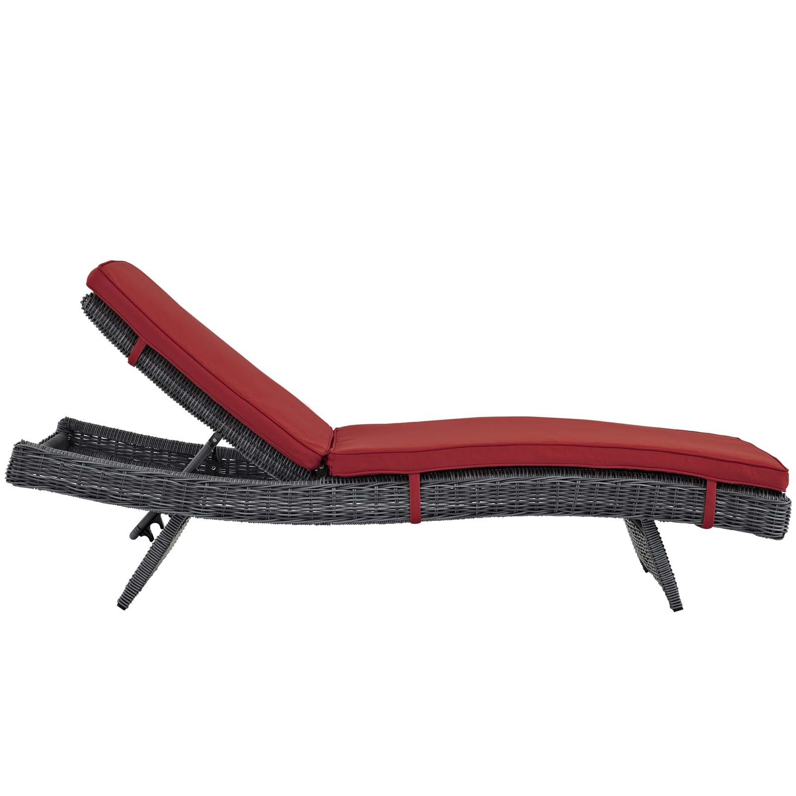 Modway Summon Wicker Rattan Outdoor Chaise Lounge Chair - Sunbrella® Fabric, Waterproof & UV Resistant, Canvas Red - Perfect for Poolside, Patio, Garden & Beach Relaxation