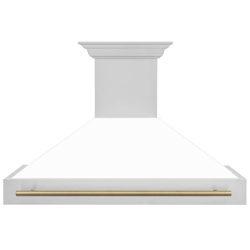ZLINE Autograph Edition 48-Inch Stainless Steel Range Hood with White Matte Shell & Accent Handle (8654STZ WM48) - Premium Kitchen Ventilation for Modern Homes