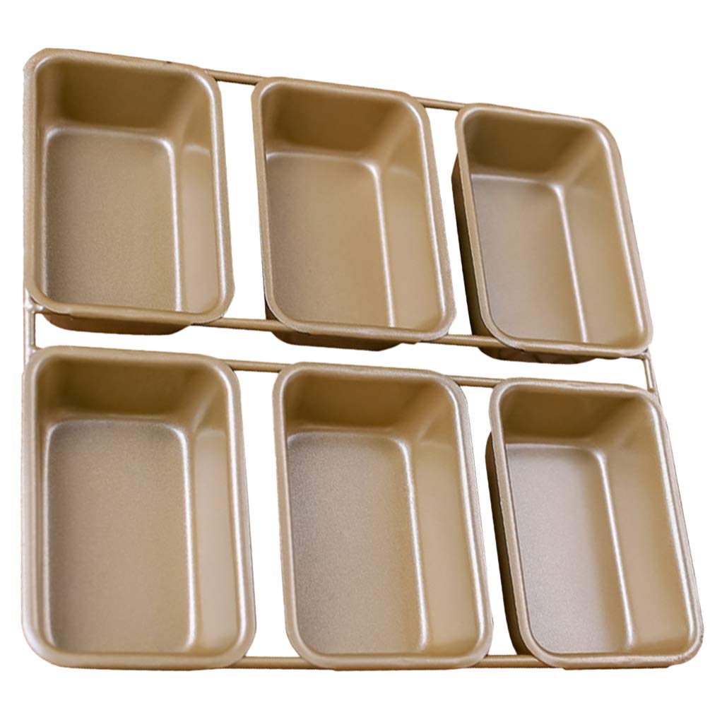 Non-Stick 6-Cavity Mini Loaf Pan - Rectangular Baking Tray for Bread, Toast & Cakes | Golden Square Griddle Mold | Perfect for Home Baking, Meal Prep & Kitchen Gifts