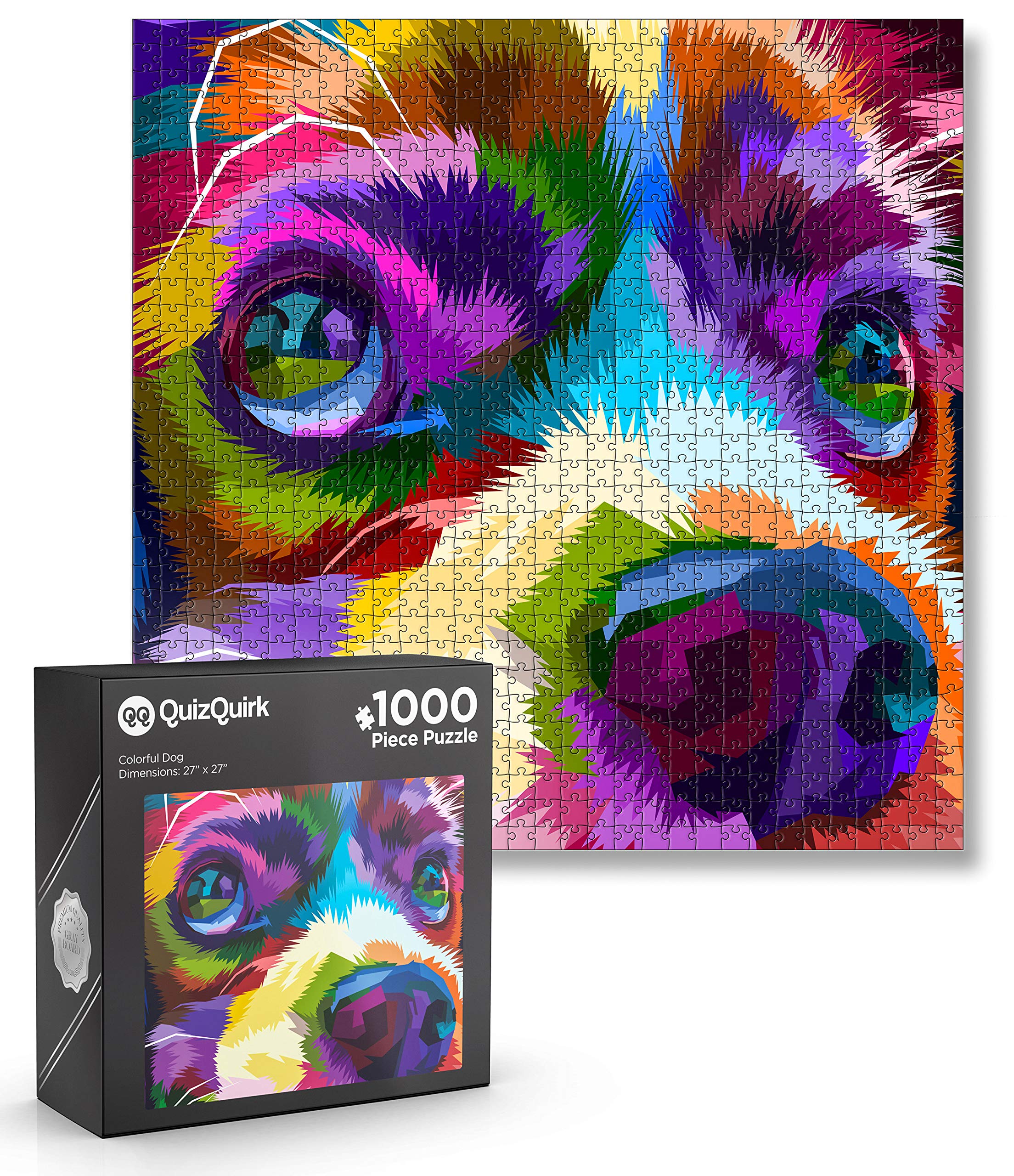 QuizQuirk 1000-Piece Colorful Puppy Dog Jigsaw Puzzle for Adults & Teens - Challenging Brain Game with Puzzle Saver Kit - Perfect for Family Game Nights, Stress Relief & Home Decor