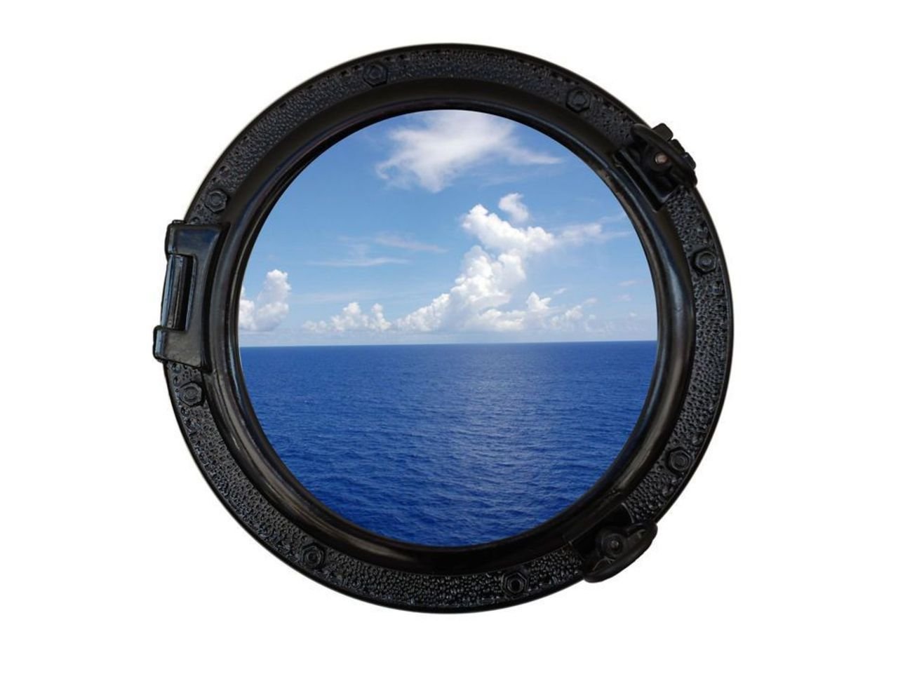 Hampton Nautical Gloss Black Decorative Ship Porthole Window - 20 Inch Round Vintage Style Nautical Decor for Home, Office, or Boat - Perfect for Coastal, Beach House, or Marine Themed Interior Design