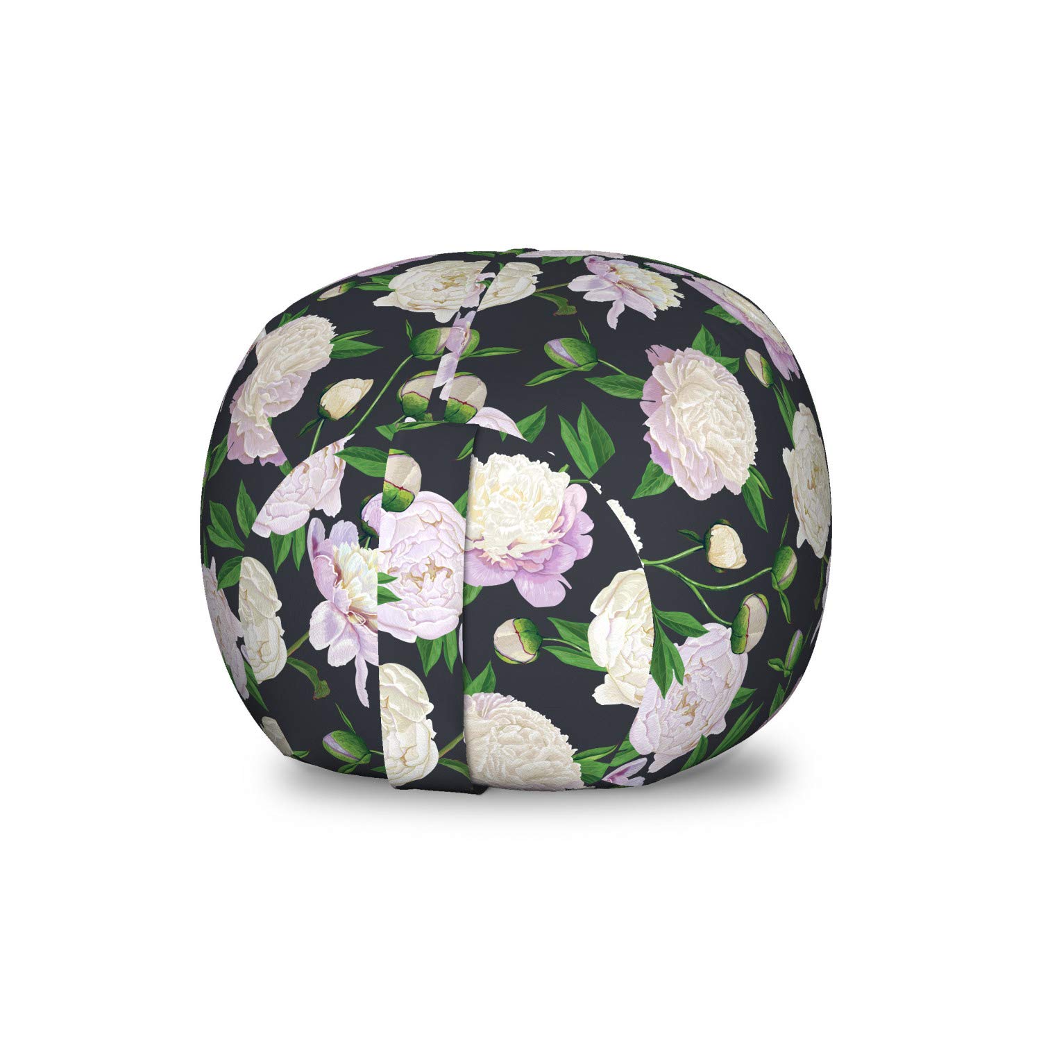 Ambesonne Peonies Storage Toy Bag Chair - Vintage Blooming Spring Flowers Pattern, Washable Stuffed Animal Organizer, Small Size Dark Grey Green - Perfect for Kids' Room, Nursery, or Playroom Organization