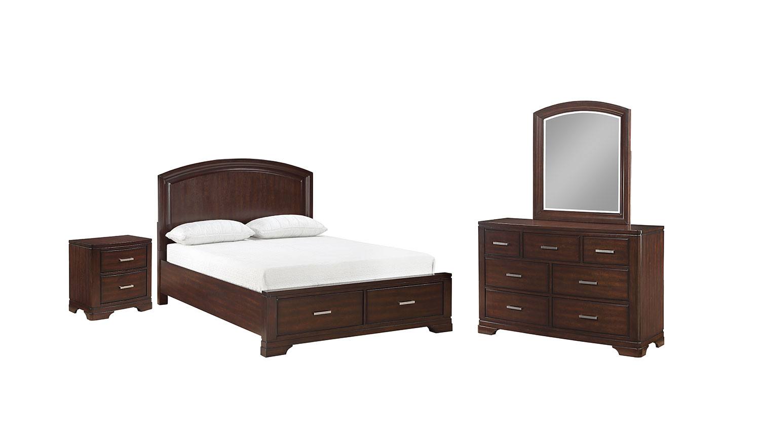 6-Piece Full Storage Bedroom Set - Arista Brown Cherry Finish for Master Bedroom & Guest Room Organization