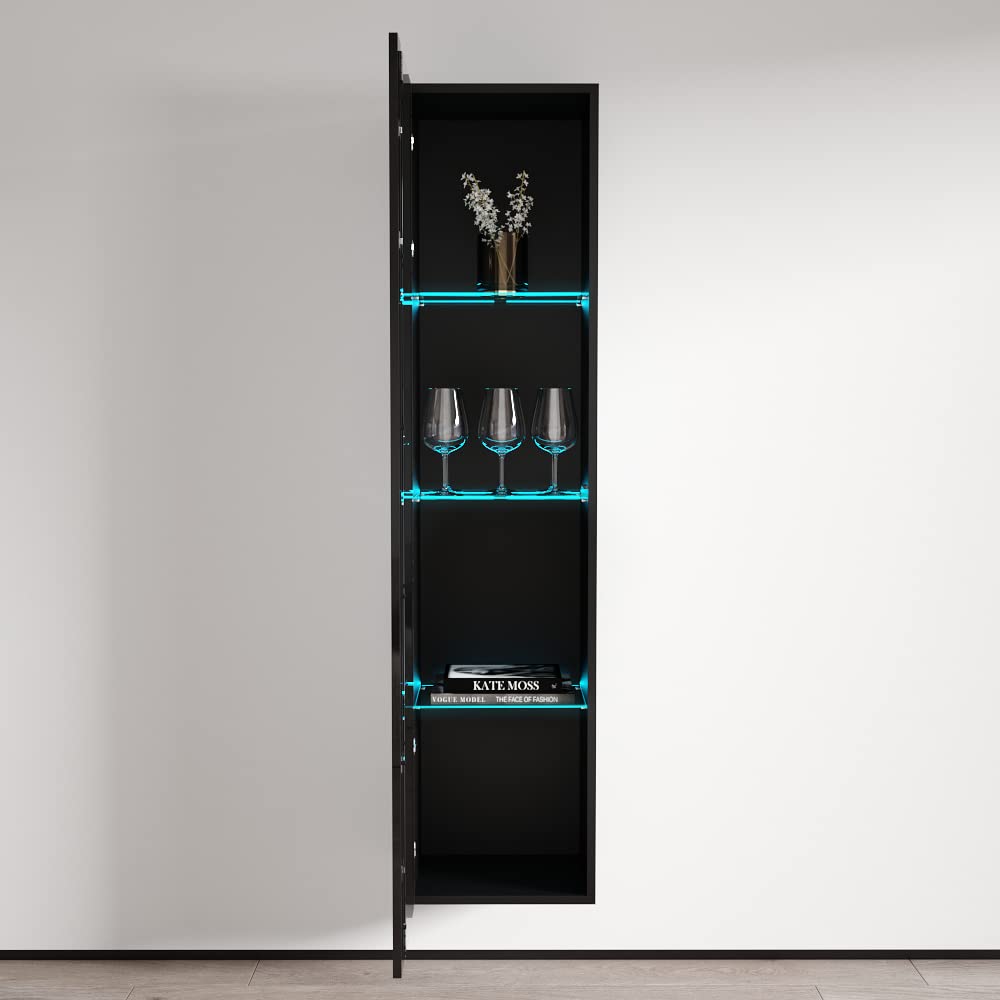 Modern Floating Wall Mounted Bookcase Cabinet - Durable Wooden Modular Storage Shelf with High Gloss Finish (Black, Rectangular) for Living Room, Bedroom & Office Organization