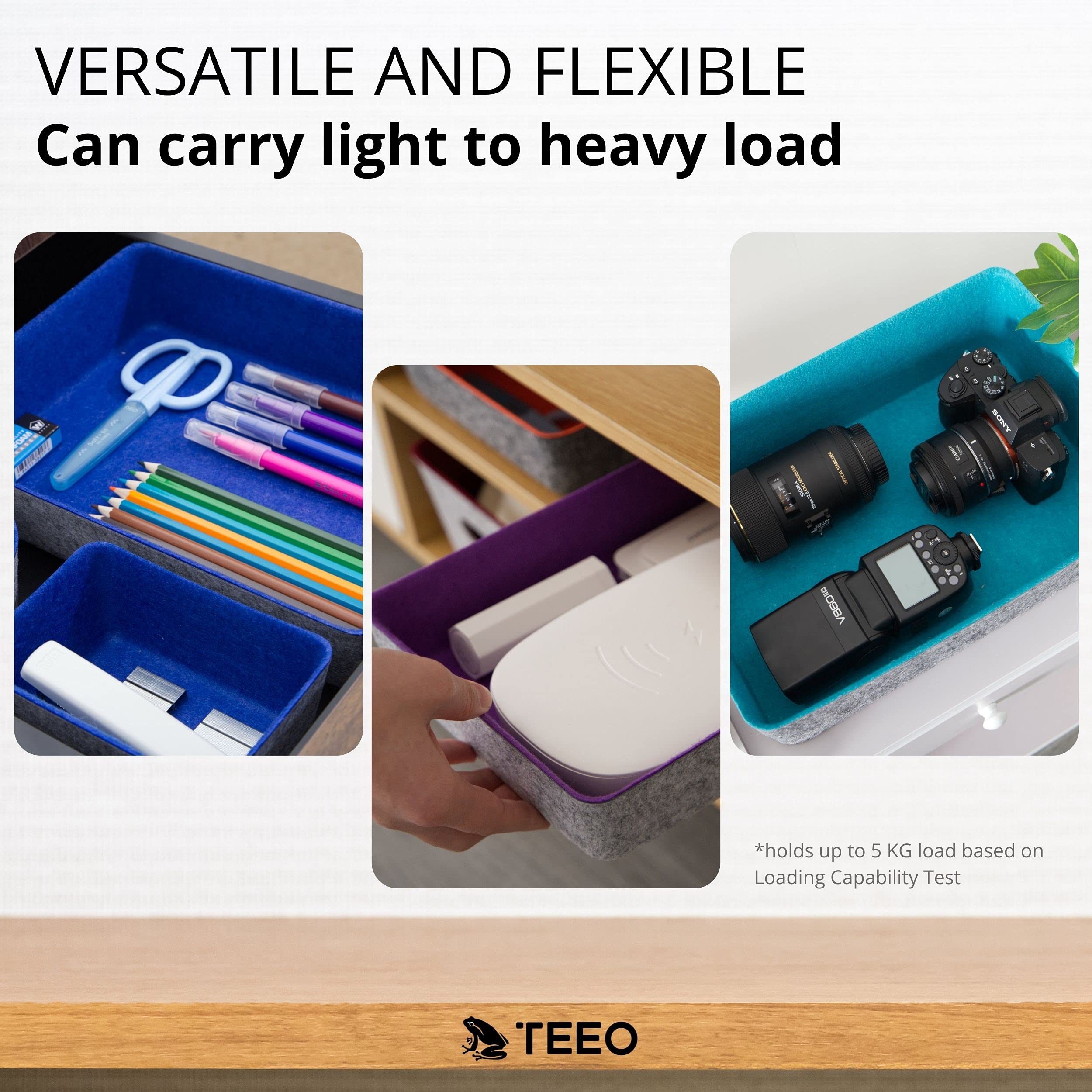 Teeo Drawer Organizers Set of 7 - Kitchen & Bathroom Storage Bins, Makeup & Home Office Desk Dividers - Royal Blue Compartment Organizers for Home Organization | Perfect for Clutter-Free Drawers & Efficient Workspace