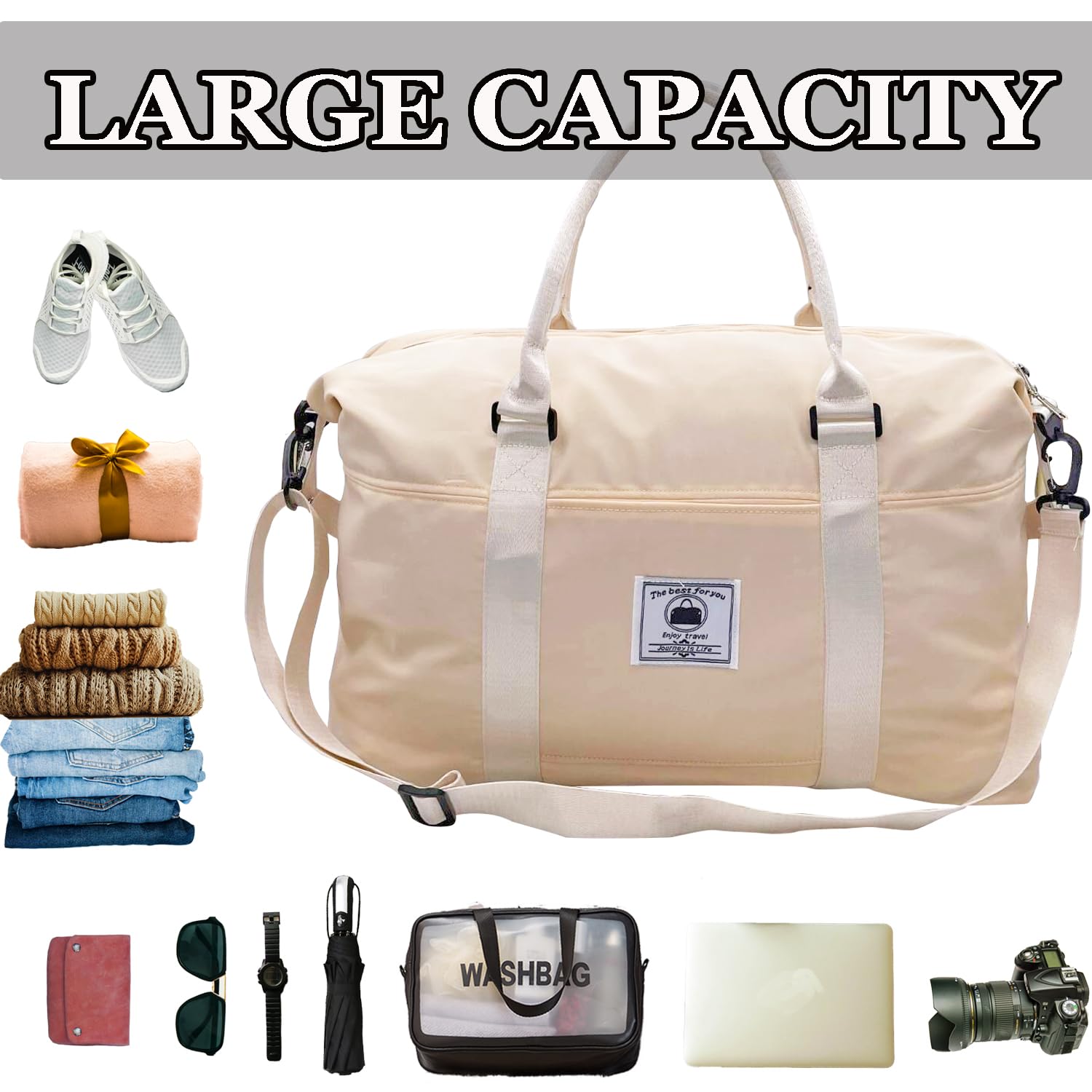Waterproof Travel Duffle Bag for Women & Men - Sport Gym Tote with Wet Pocket - Overnight Weekender Carry On Luggage for Workout, Yoga, Business Trips & Weekend Getaways