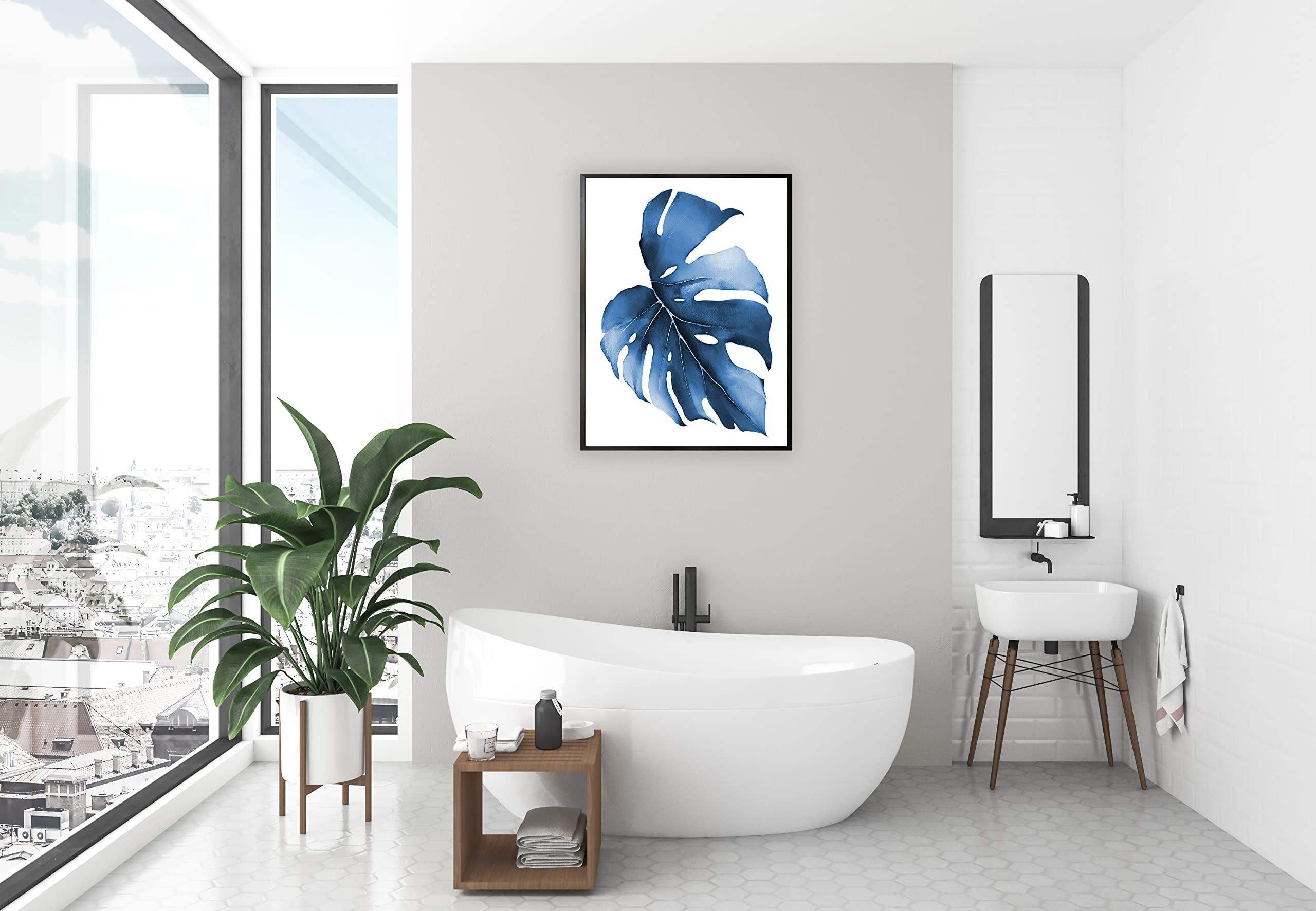 18x24 Blue Leaf Wall Art - Modern Botanical Print for Home Decor | Kitchen, Bedroom, Living Room