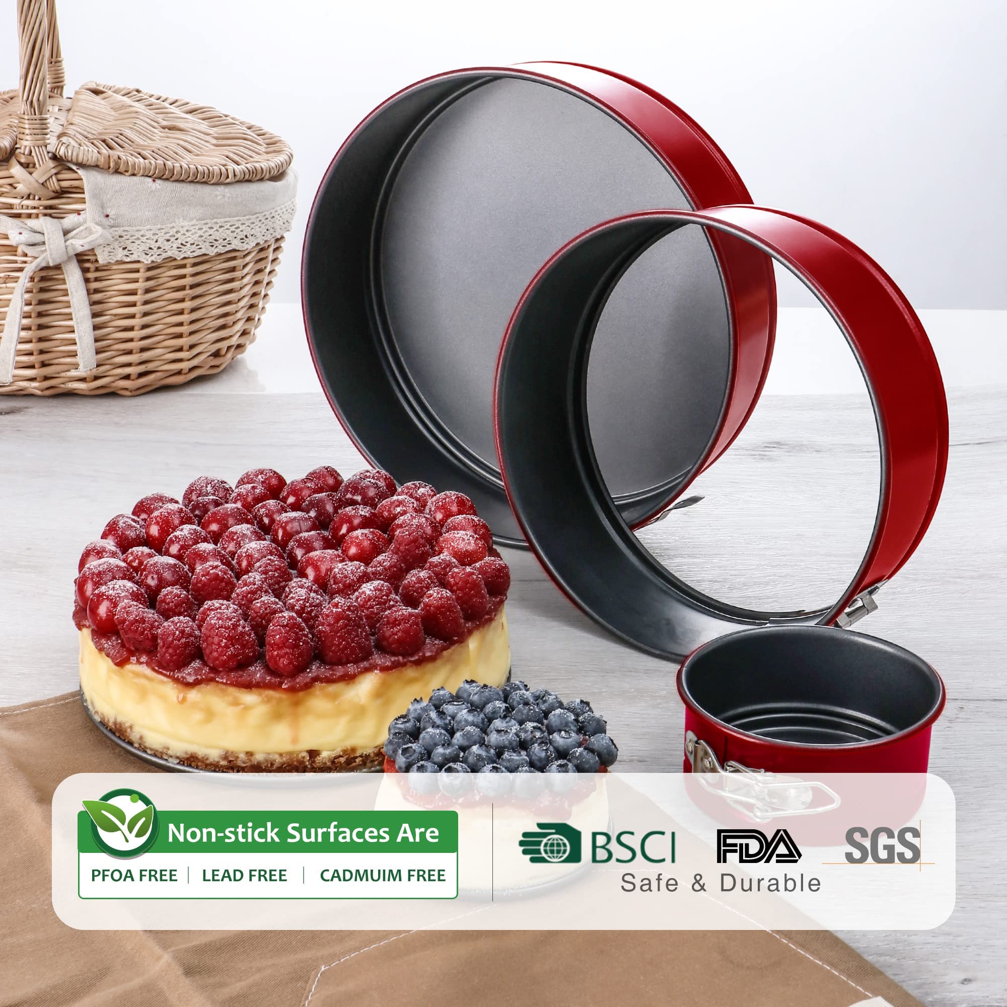 Non-Stick Springform Cheesecake Pan Set with Removable Bottom - 3 Sizes (4