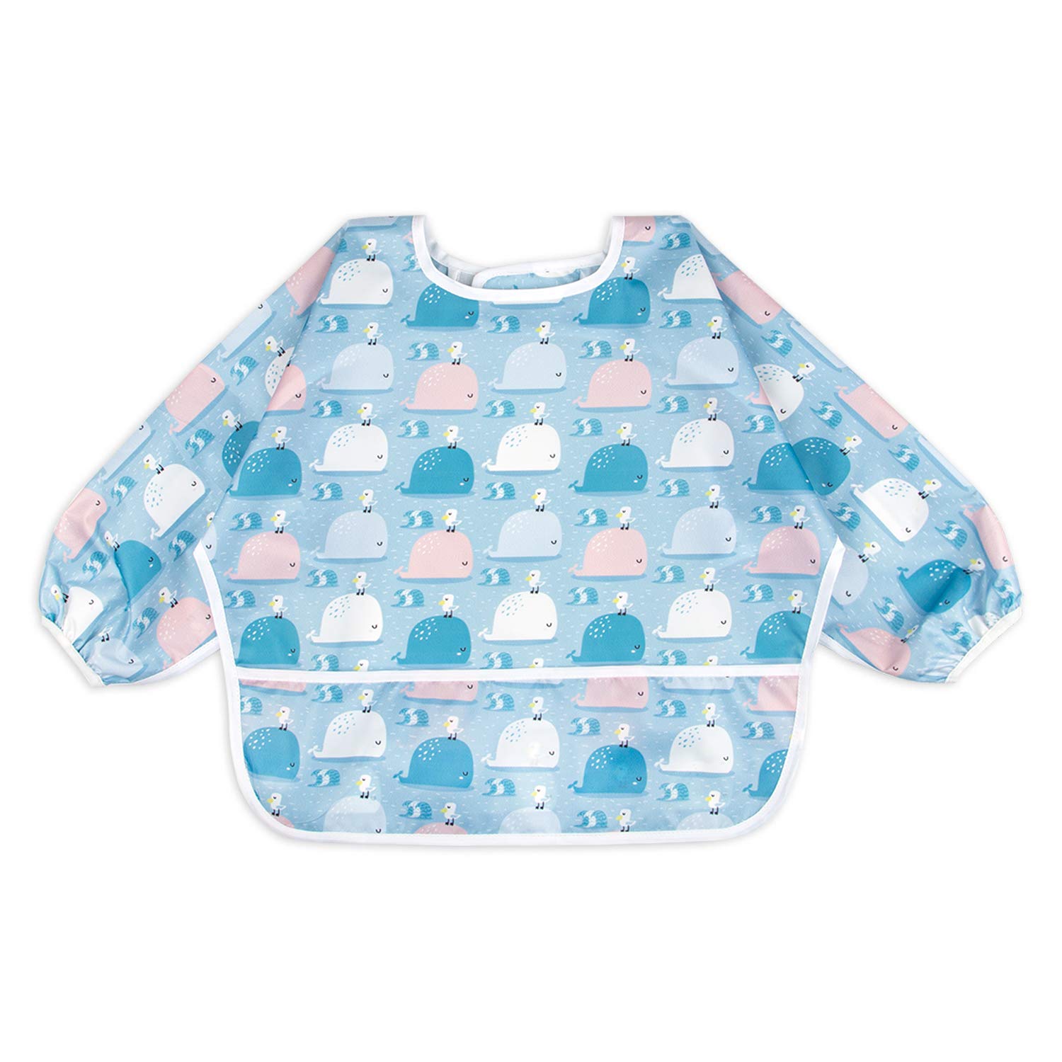 Waterproof Baby Bib with Long Sleeves and Crumb Catcher Pocket - Soft Smock Apron for Toddlers 6-24 Months - Perfect for Messy Meals, Art Projects & Outdoor Dining