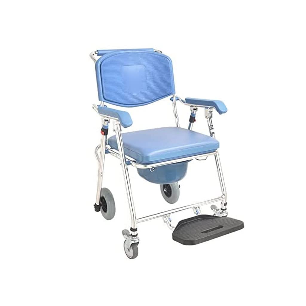 Foldable Commode Shower Chair - Portable Bedside Toilet with Anti-Slip Wheels & Adjustable Footrest - 330 lbs Weight Capacity - Ideal for Elderly Care, Post-Surgery Recovery & Home Healthcare Use