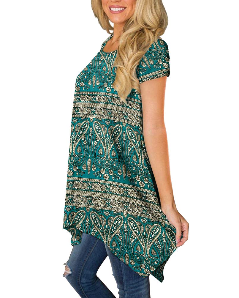 POPYOUNG Women's Summer 2025 Short Sleeve Tunic Top - Casual Swing Blouse Shirt for Beach, Vacation & Everyday Wear