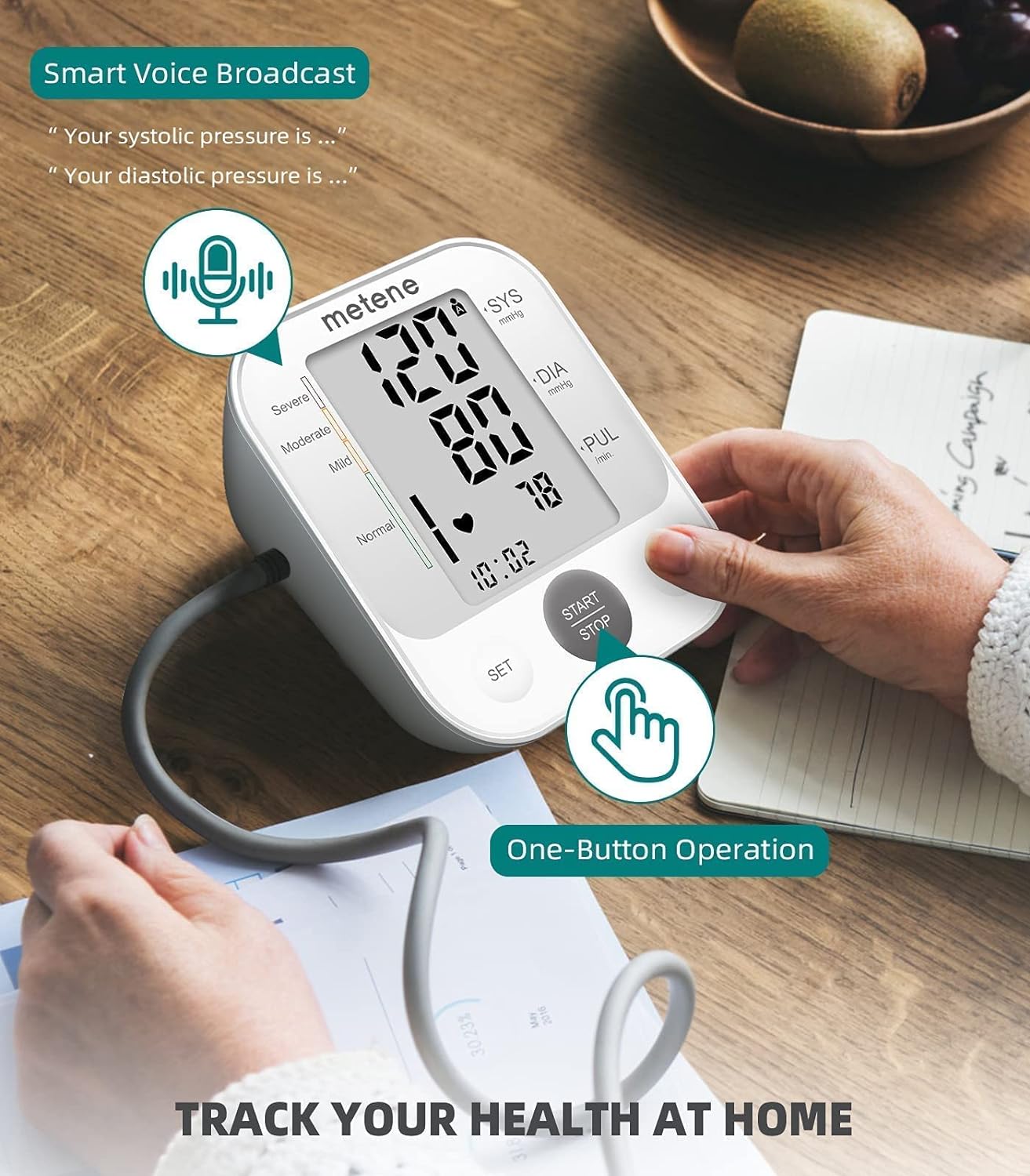 Metene Digital Upper Arm Blood Pressure Monitor with Voice Speaker - Large Cuff (8.7