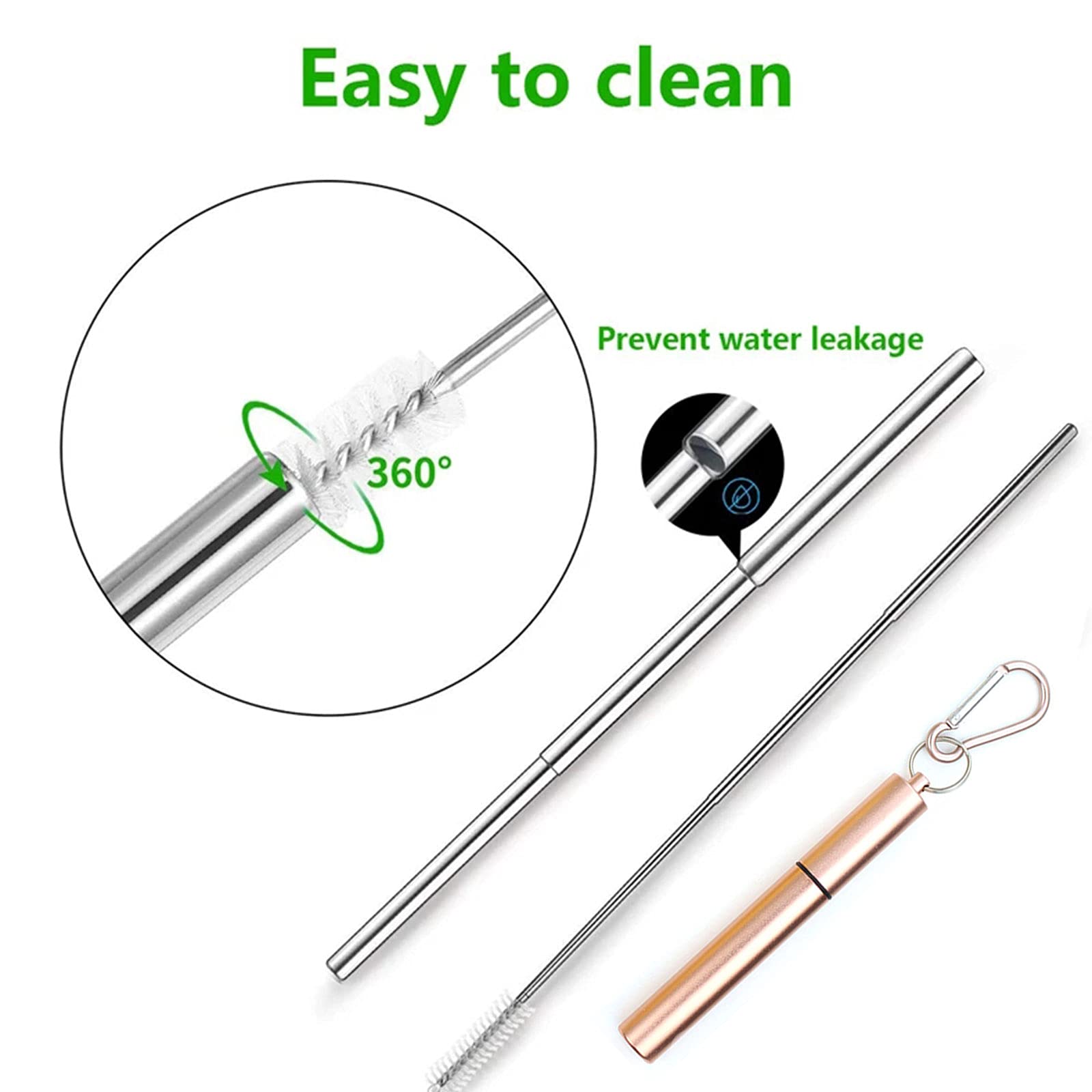 2 Pack Reusable Metal Straws with Brush & Case | Portable for Travel & Home