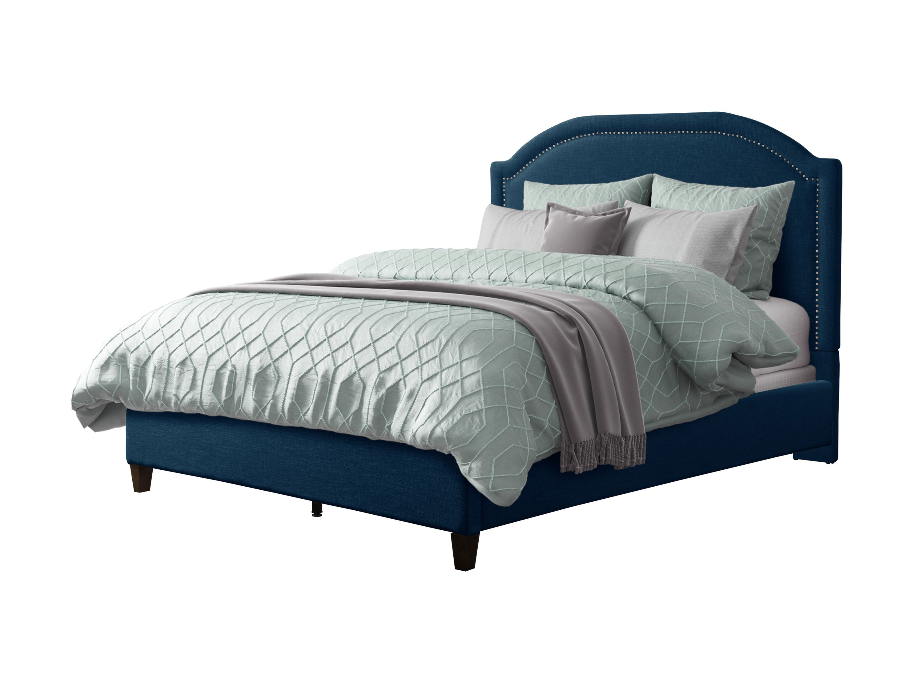 Navy Blue Upholstered Queen Size Bed Frame with Button Tufted Headboard - Luxurious Bedroom Furniture for Master Bedroom Decor