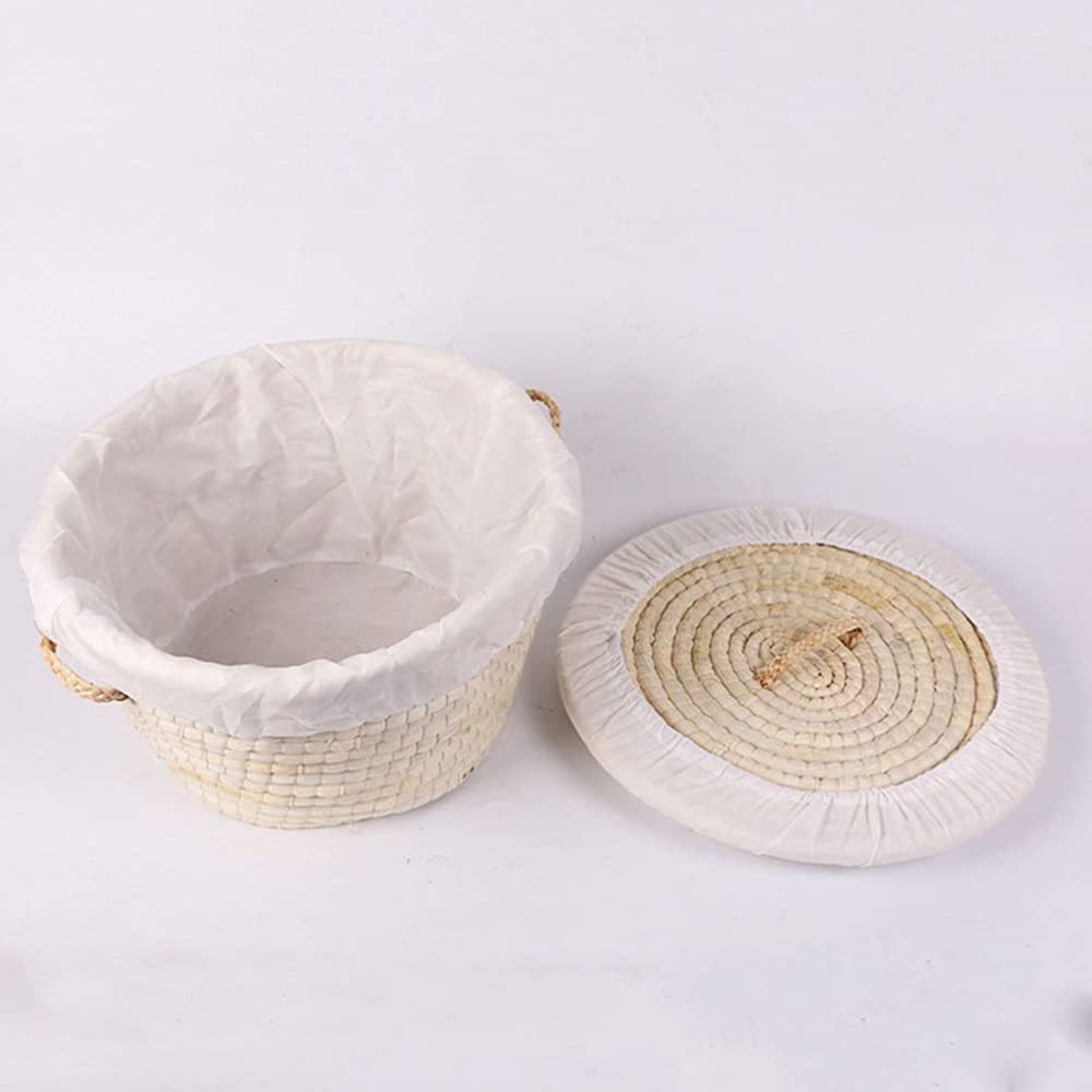Natural Rattan Woven Egg Basket with Round Lid - Picnic Storage Basket with Handles for Bread, Buns & Eggs - Perfect for Kitchen Organization, Easter Decor & Outdoor Picnics