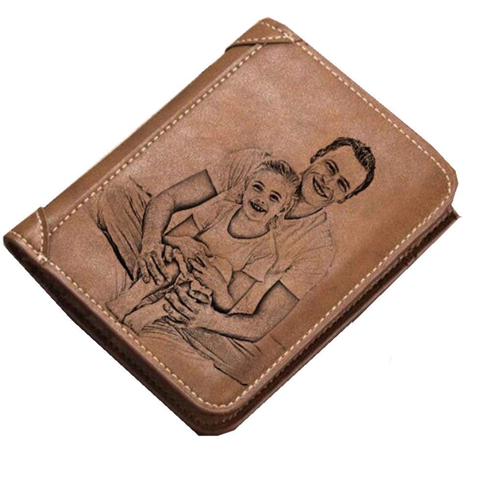 Personalized Engraved Leather Wallet for Men - Custom Photo Credit Card Holder - Cowhide RFID Blocking Slim Bifold Wallet - Perfect Gift for Dad, Husband, Boyfriend (Office, Travel, Everyday Use)