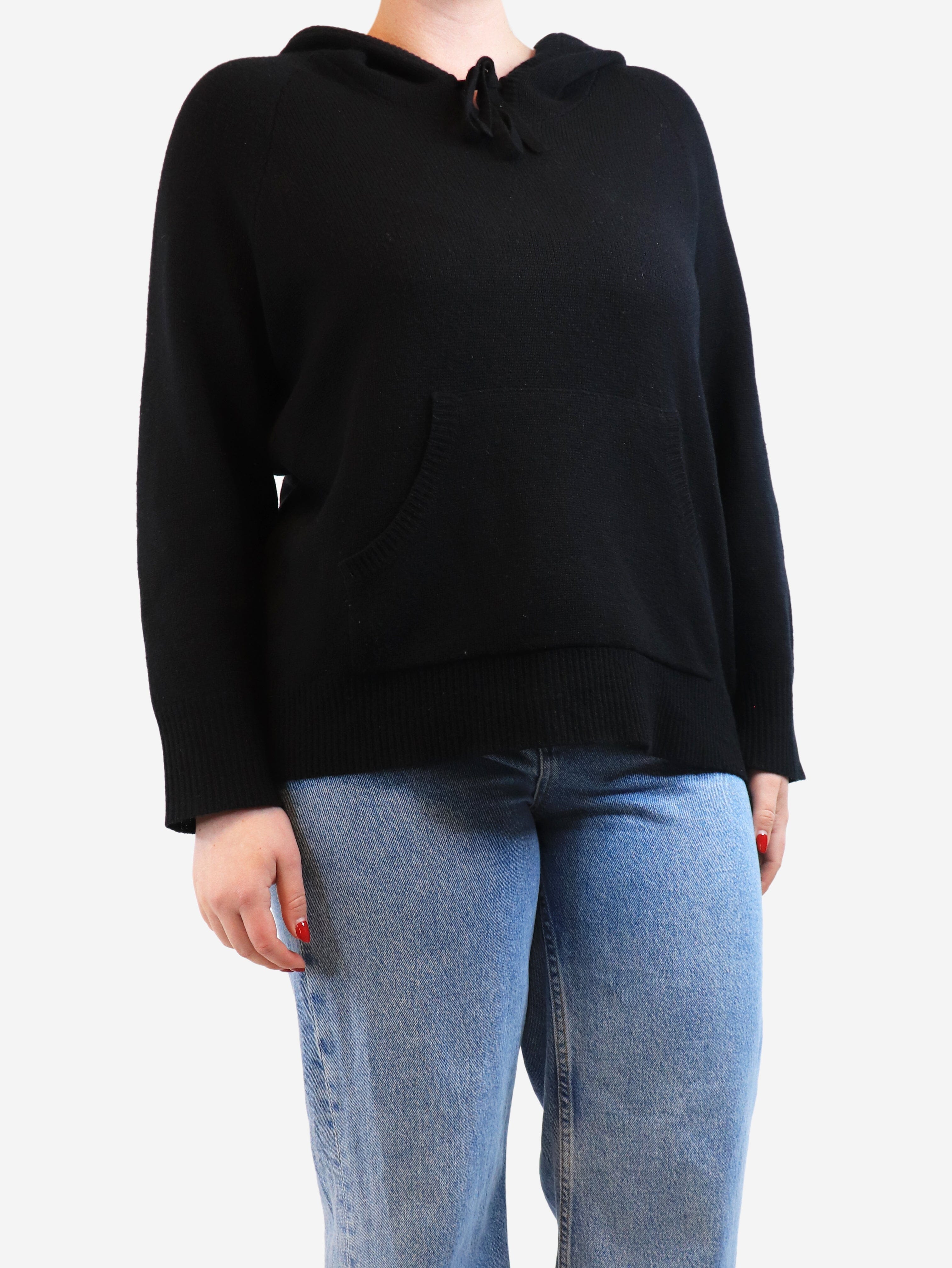 Black Hooded Knit Jumper - Size L for Women | Cozy Winter Pullover for Casual Outfits & Outdoor Activities