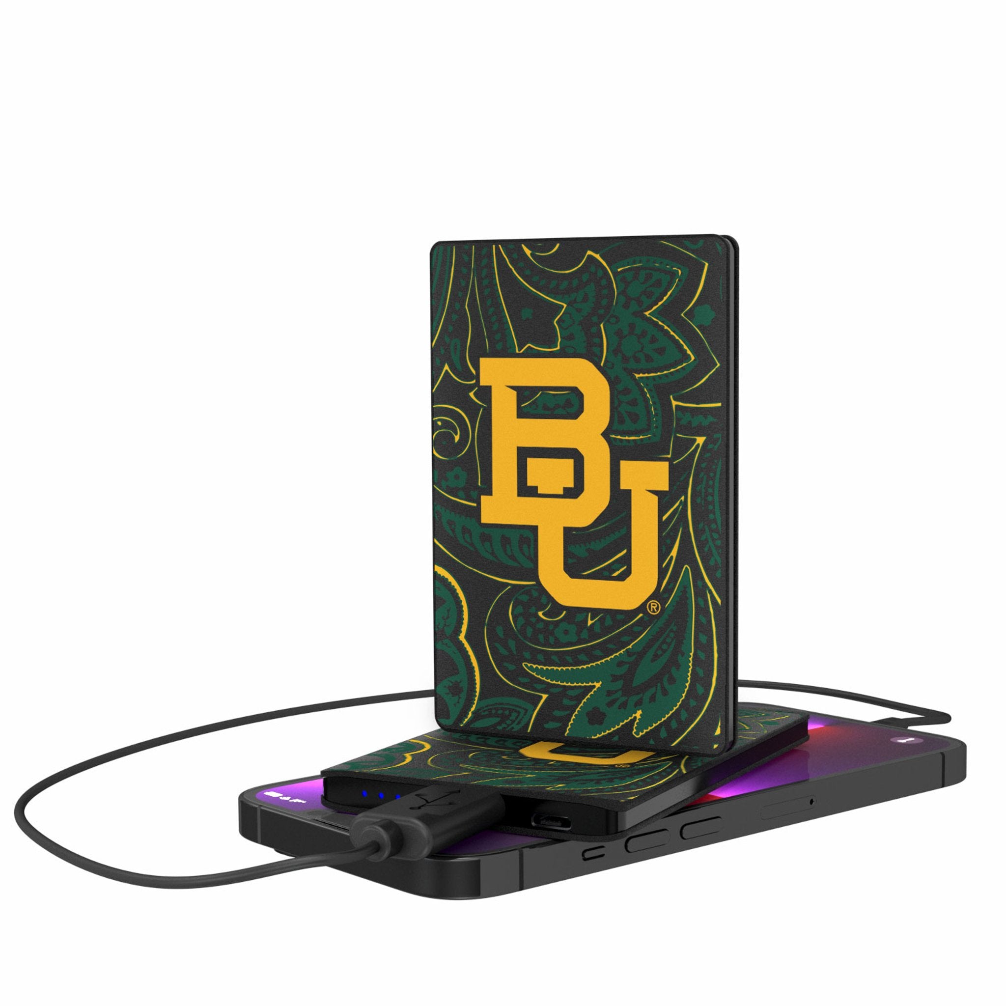 Baylor University Bears Paisley 2500mAh Portable Power Bank - Slim Credit Card Size External Battery Charger for iPhone, Samsung & More - Perfect for Travel, Work & Outdoor Activities