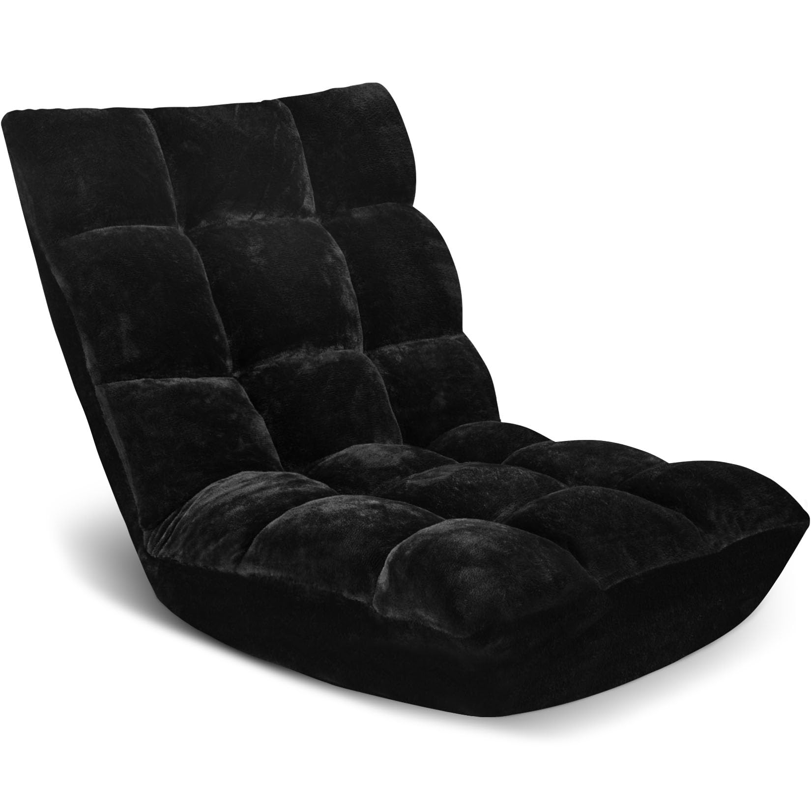 14-Position Adjustable Folding Floor Chair with Cushion - Breathable Cotton & Skin-Friendly Flannel - Perfect for Reading, Meditation, Yoga & Relaxation - Great for Adults & Kids - Black (Ideal for Living Room, Bedroom, Dorm & Office Use)