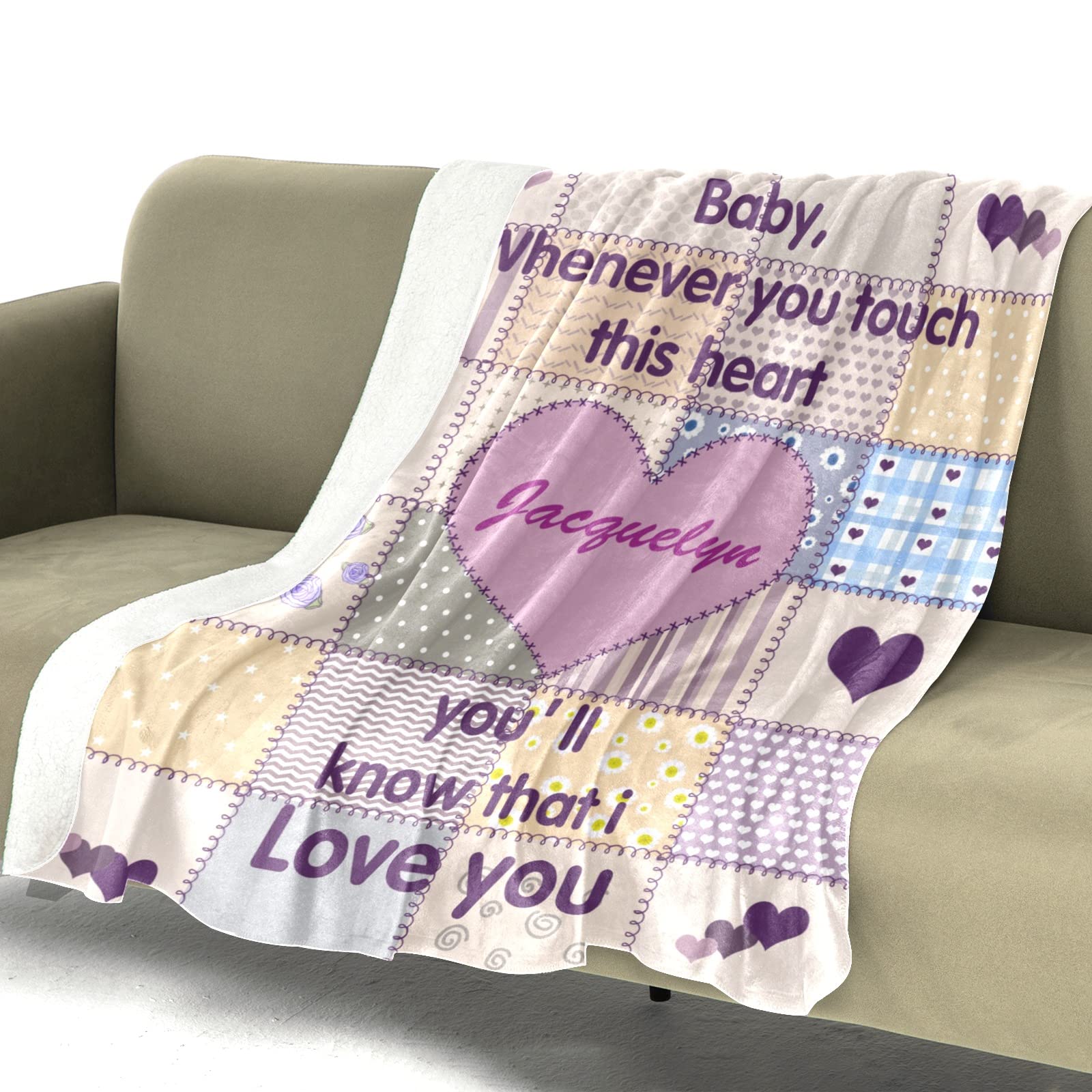 Custom Personalized Baby Blankets for Girls & Boys - Soft Sherpa Blanket with Name & Heart Design - Perfect Baby Shower, Birthday, Christmas Gift for Newborns (Great for Nursery, Travel & Photo Shoots)