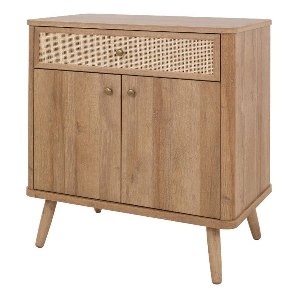 Natural Oak Thelma Rattan Small Cabinet with 1 Drawer & 2 Doors - Vintage Boho Bedroom Storage & Entryway Organizer | Pacific Direct