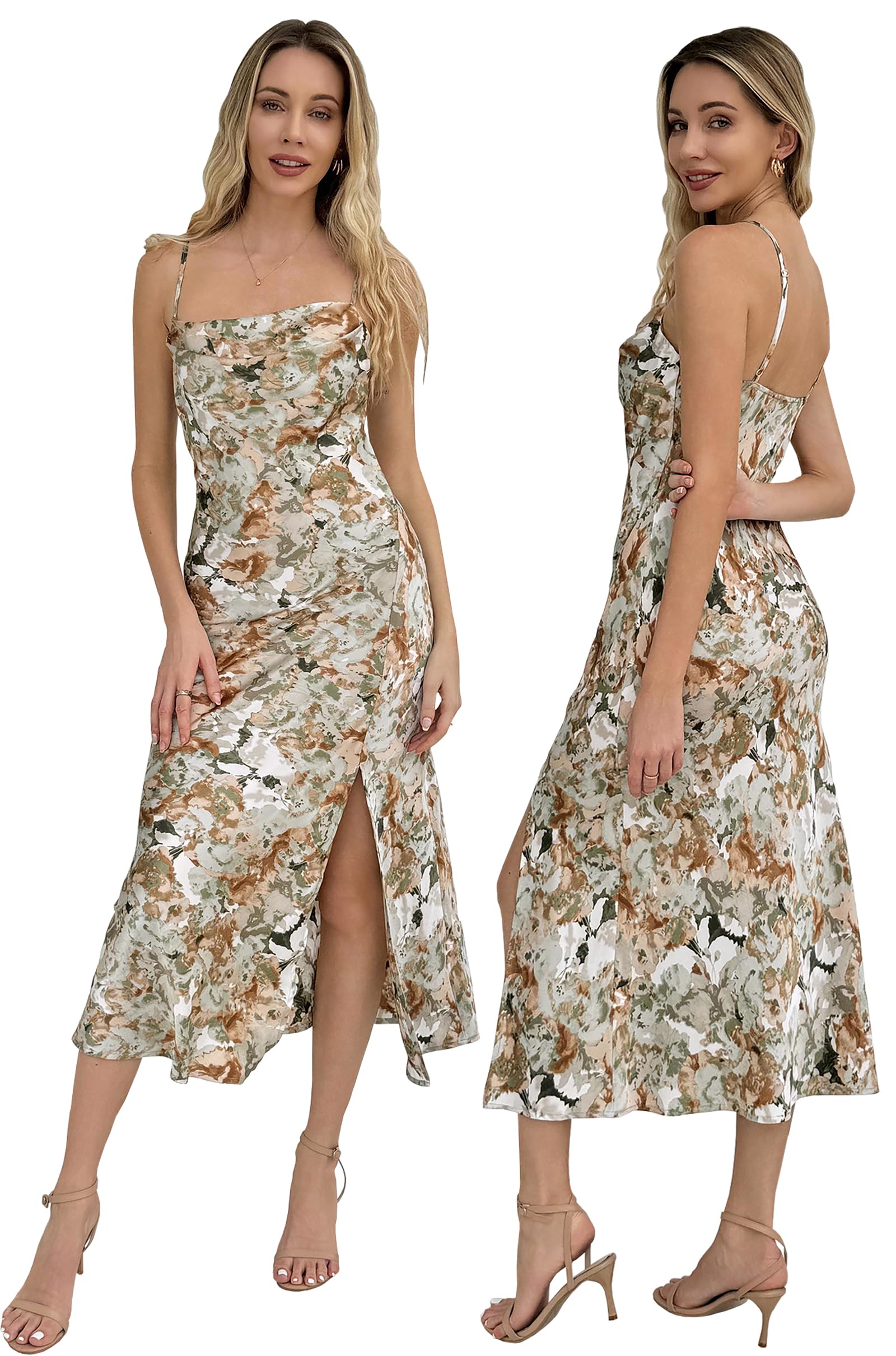 Elegant Spaghetti Strap Satin Slip Dress for Women - Wedding Guest, Cocktail, Formal Evening Party Midi Dress | Perfect for Bridal Showers, Date Nights & Special Occasions
