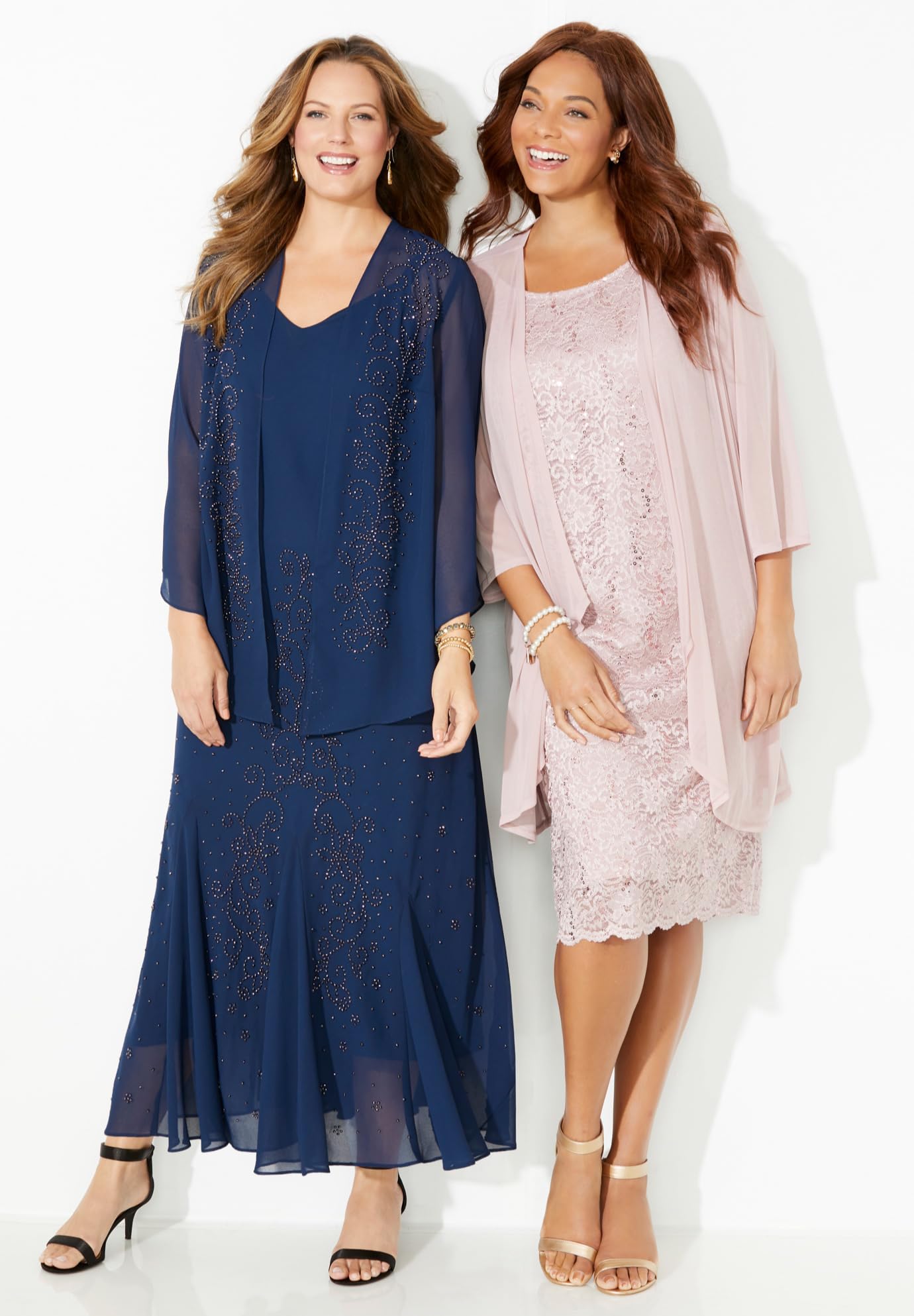 Catherines Women's Plus Size Masquerade Beaded Dress Set with Jacket (Petite Available) - Size 32W in Rose | Formal Evening Gown for Parties, Weddings & Special Occasions