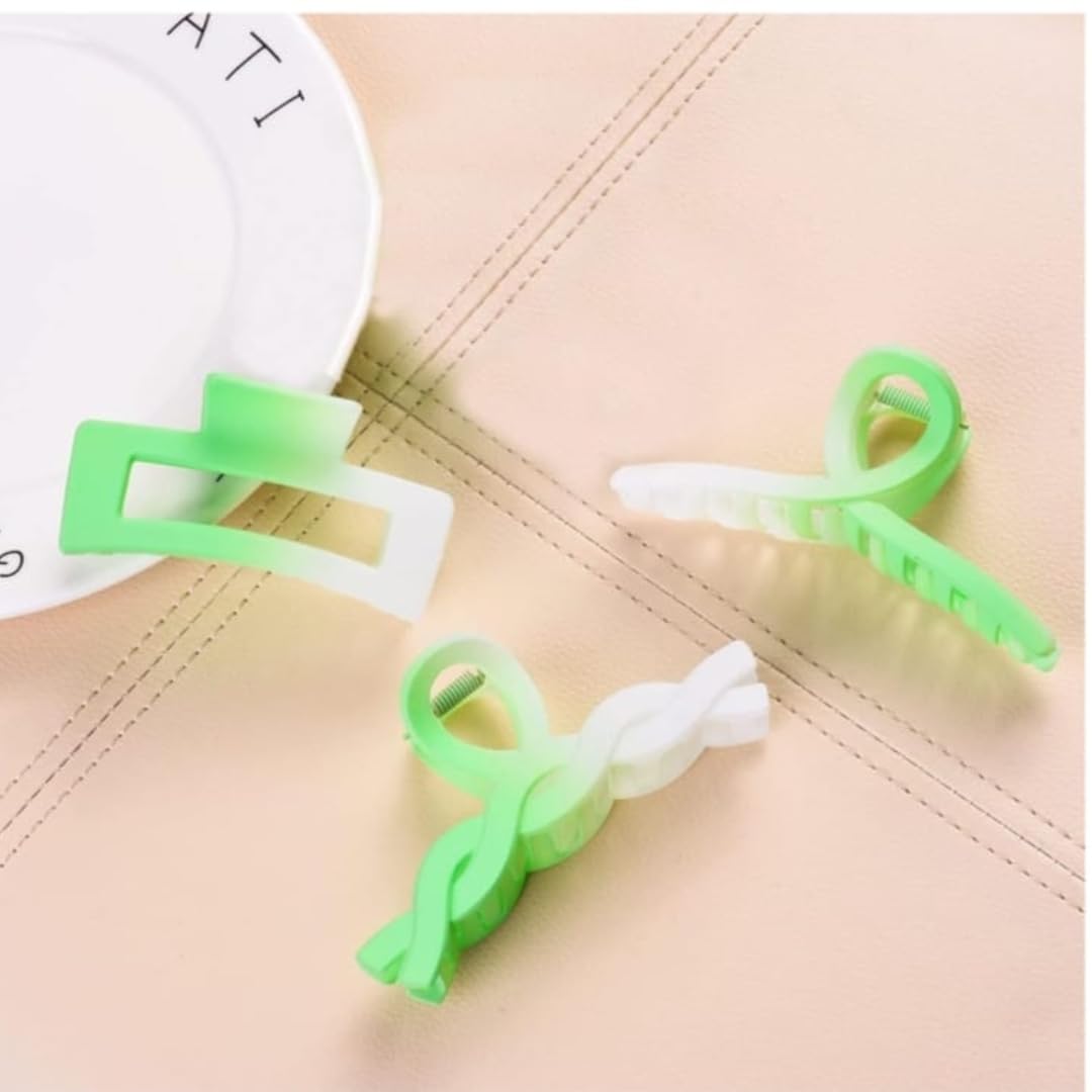 3 PCS Large Non-Slip Hair Claw Clips for Women & Girls - Strong Hold Hair Accessories for Thick & Thin Hair - Multi-Style Hair Clips (Green) - Perfect for Workouts, Office & Everyday Hairstyles