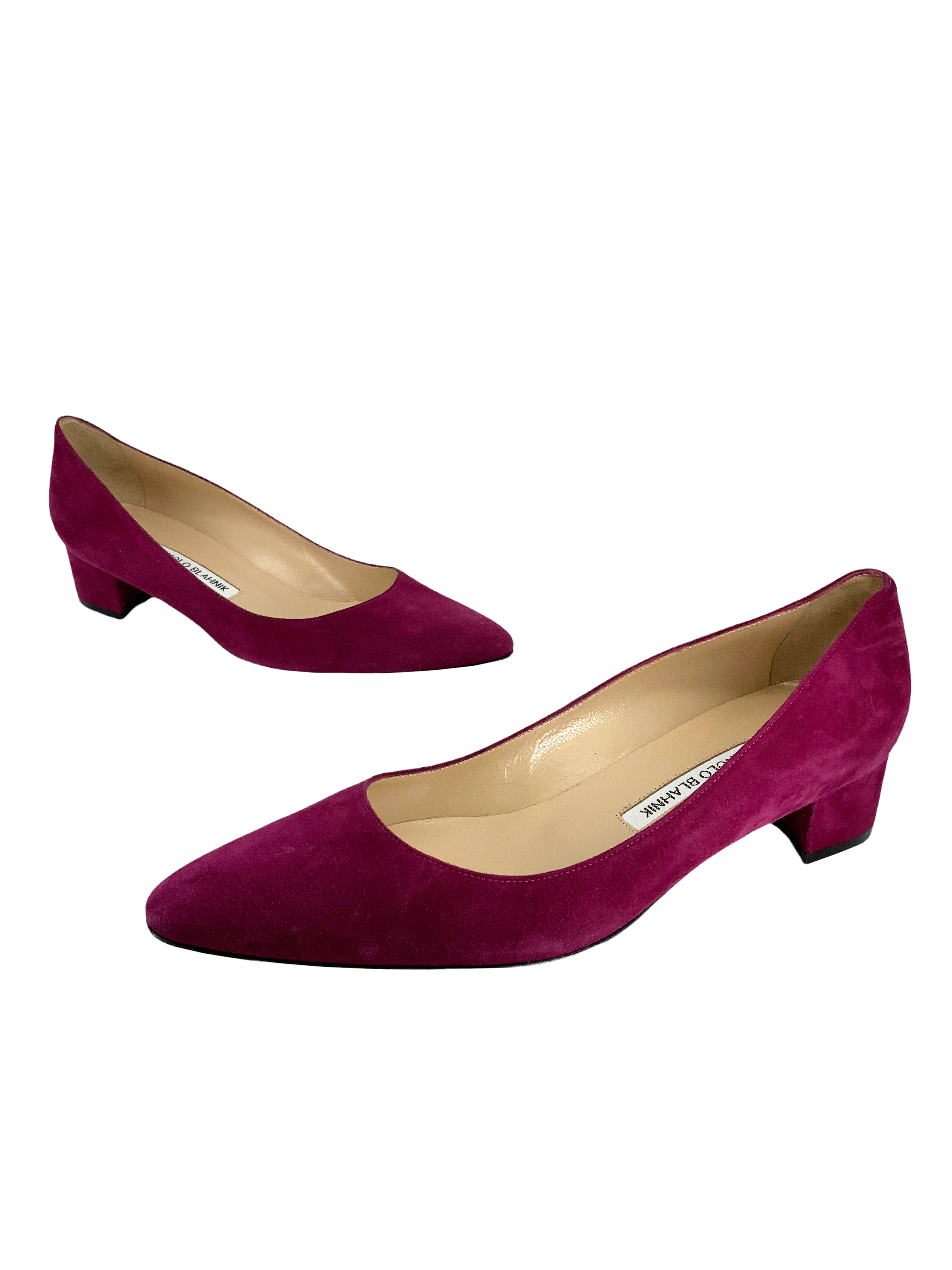 Manolo Blahnik Listony Block Heel Suede Pumps Size 9.5 - Elegant Women's Dress Shoes for Weddings, Parties & Office Wear