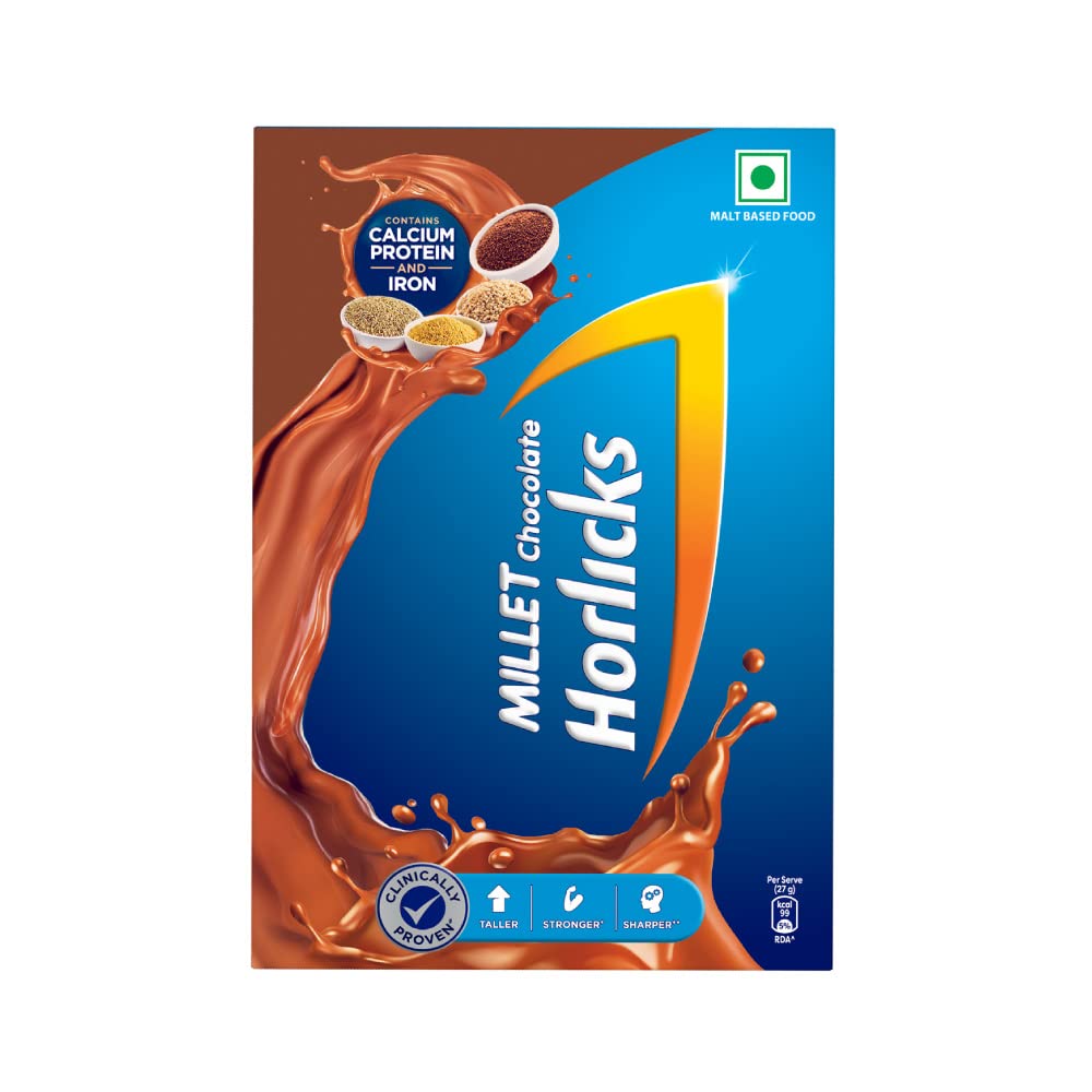 Horlicks Millet Chocolate Health Drink Powder 600g BIB - Nutritious Energy Boost for Kids & Adults, Perfect for Breakfast & Snack Time