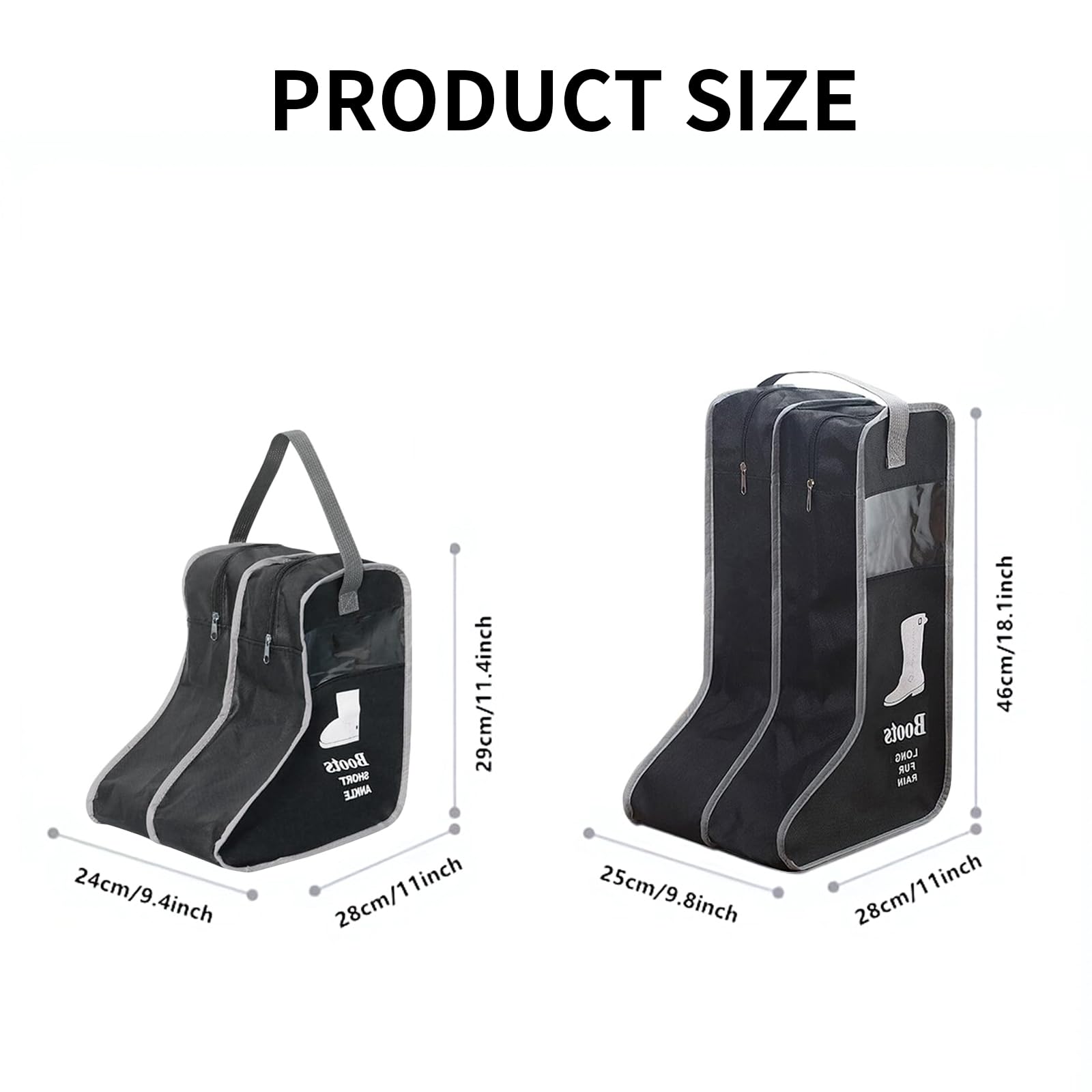 2 Pack Portable Boot Storage Bags for Tall & Short Boots - Dustproof Shoe Organizer for Travel, Packing & Closet Storage - Black Boot Carry Bags (Perfect for Travel, Home Organization & Boot Protection)