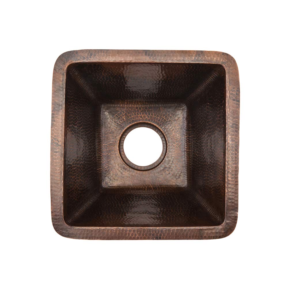 Premier Copper Products BS15DB3 15-Inch Hammered Copper Farmhouse Sink - Oil Rubbed Bronze Finish, 3.5-Inch Drain - Perfect for Kitchen & Bathroom Renovations