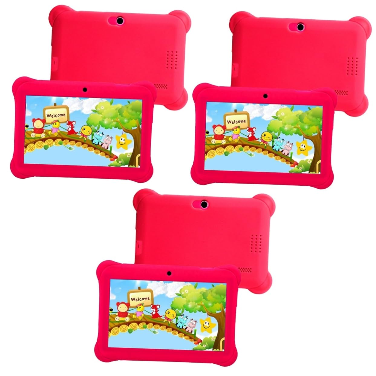 Artibetter 3-Pack 7 Inch Kids Tablet - Educational Learning Tablet for Children with Parental Controls, Durable Red Design - Perfect for Home Schooling, Travel & Early Childhood Development