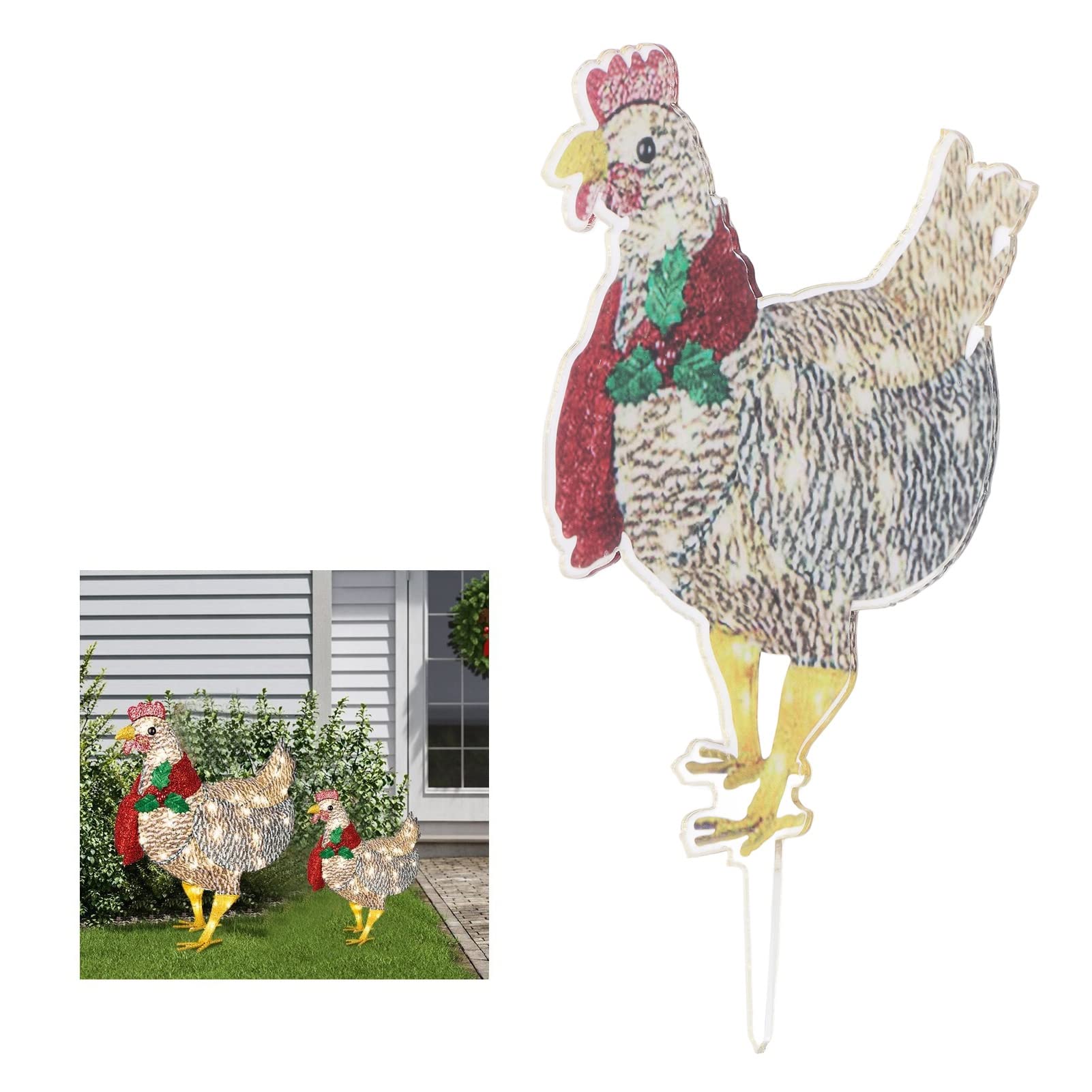 BORDSTRACT LED Light-Up Chicken Stakes with Scarf - Solar Powered Garden Decor for Patio, Lawn & Yard - Cute Outdoor Chicken Ornaments for Spring, Easter & Farmhouse Decor