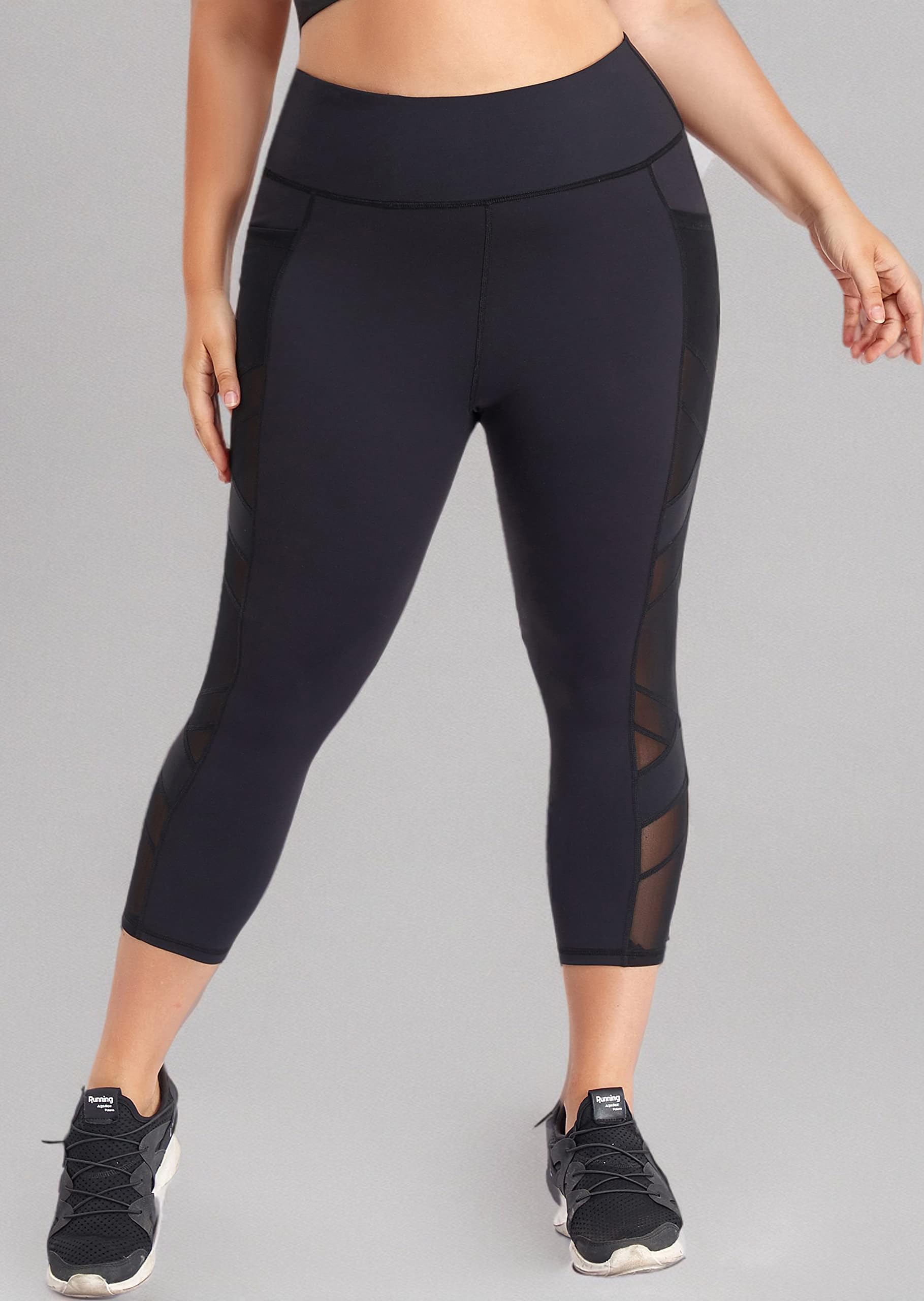 Plus Size High Waisted Yoga Pants for Women with Pockets & Mesh Panels - Tummy Control Workout Leggings for Running, Gym & Lounge Wear