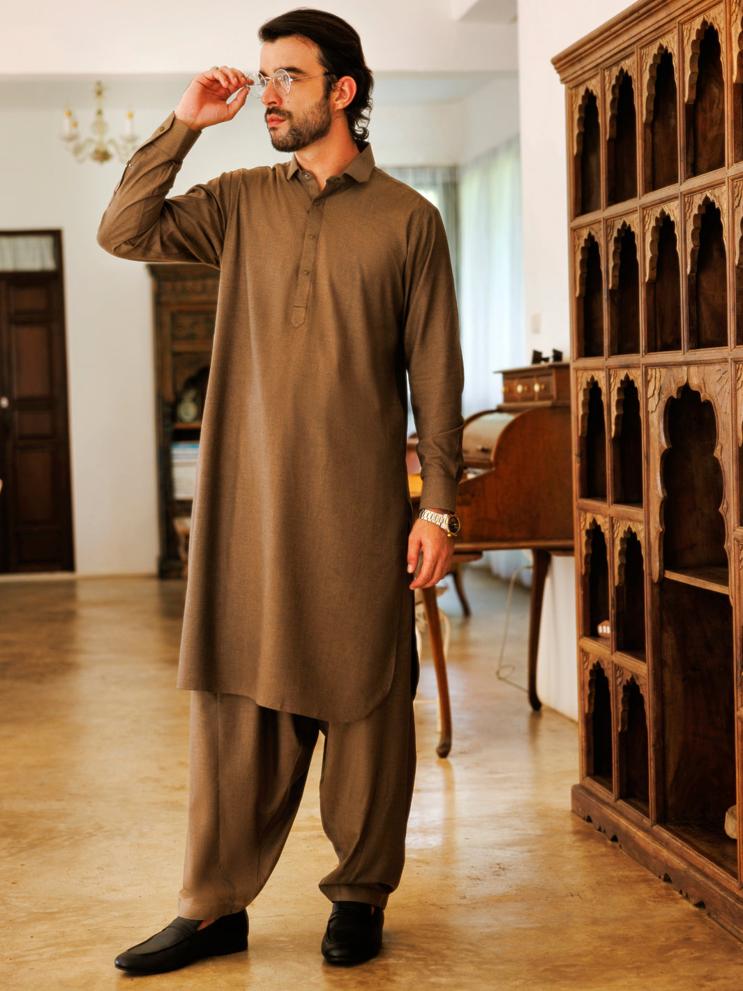 Stylish Blended Olive Green Shalwar Kameez by J. Junaid Jamshed - Perfect for Eid, Weddings & Special Occasions