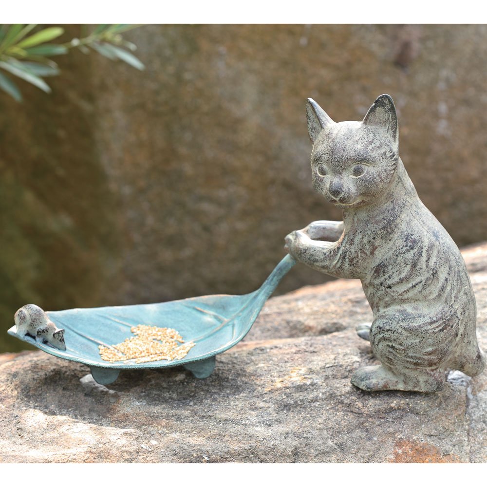 SPI Home Cat and Leaf Bird Feeder - Durable Outdoor Bird Feeder for Garden, Patio & Backyard - Attract Wild Birds with Natural Leaf Design - Perfect for Bird Watching & Nature Lovers