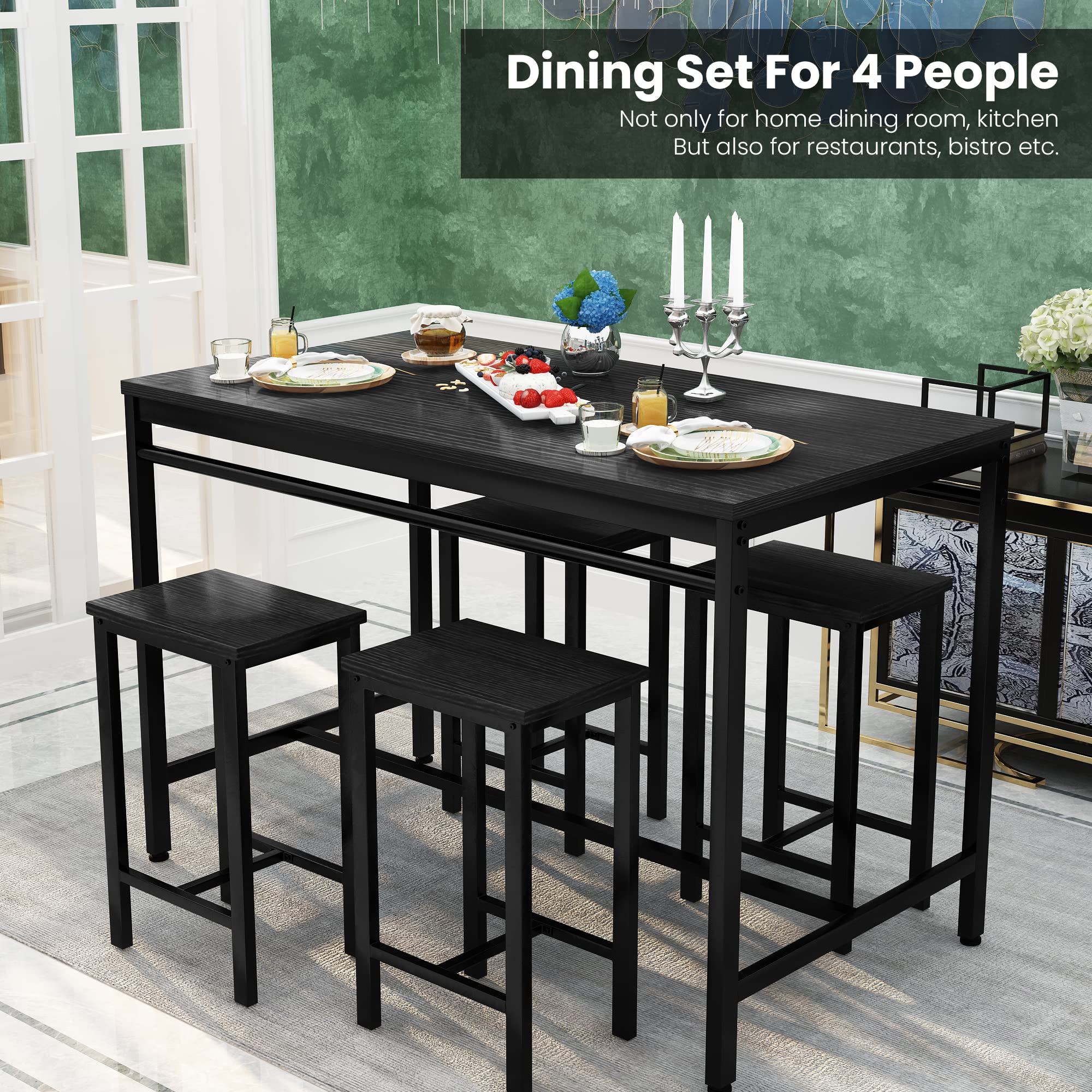DKLGG 5-Piece Wooden Dining Table Set for 4 - Small Kitchen Table with 4 Stools, Compact Bar Height Dining Room Set for Small Spaces | Perfect for Breakfast Nooks, Studio Apartments & Cozy Kitchens
