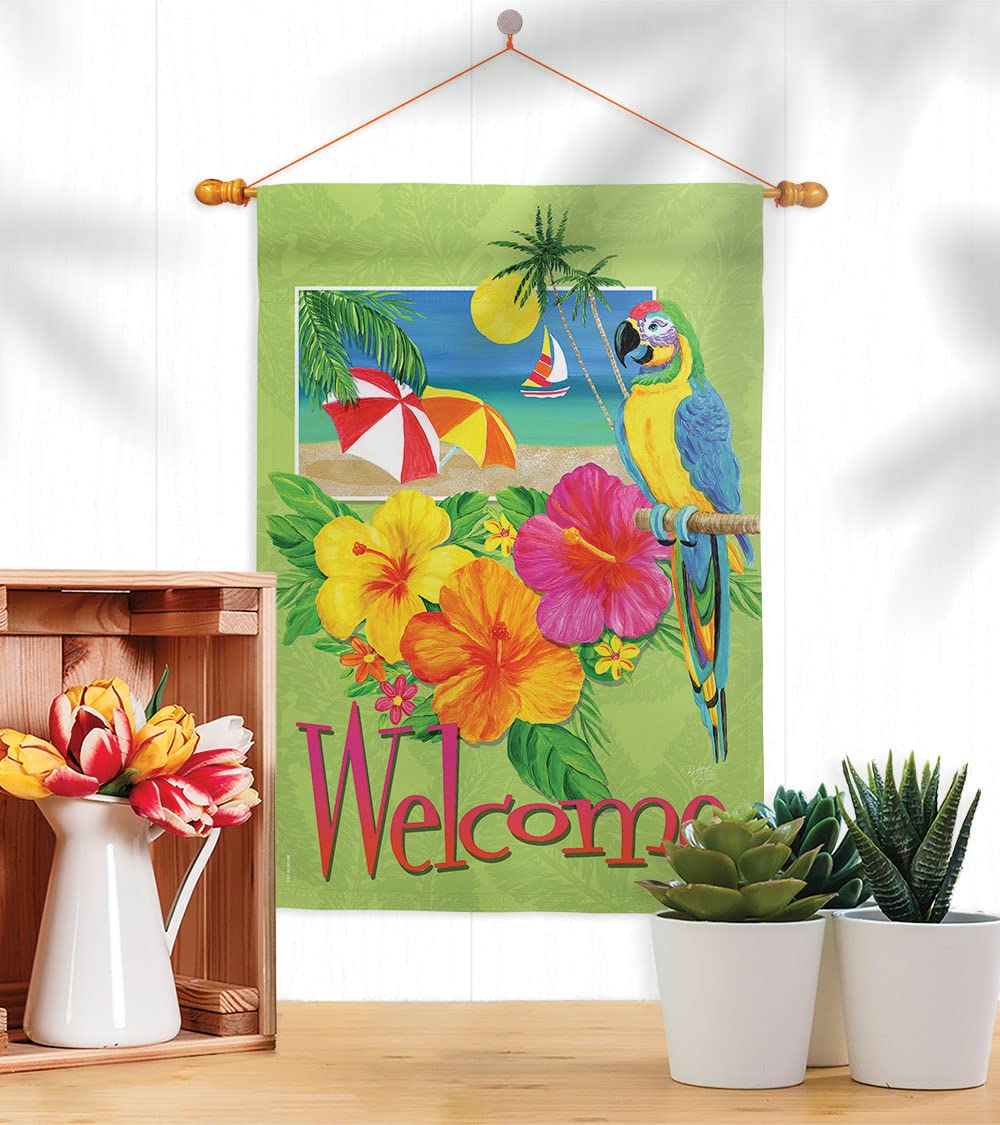 Tropical Summer House Flag Set 28x40in w/Flagpole - Outdoor Decor