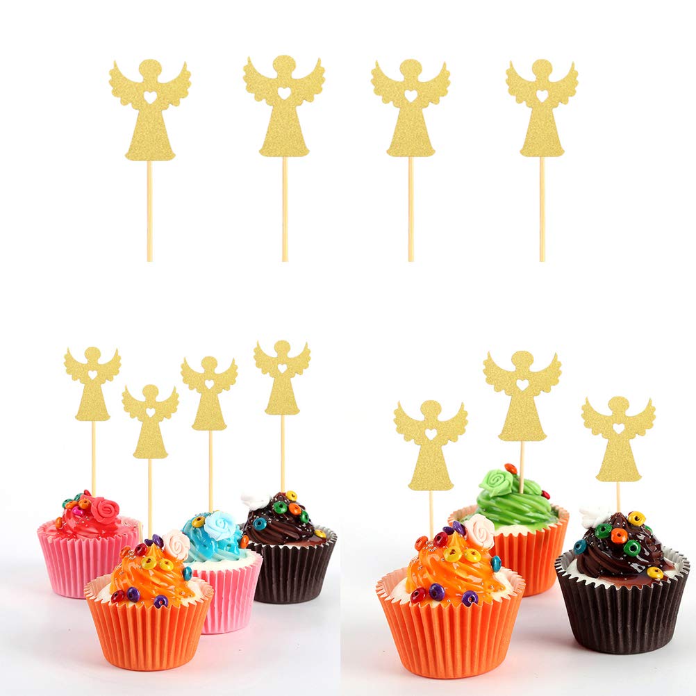 24pcs AMOSFUN Baptism Cupcake Toppers - Angel & Fairy Cake Decorations for Christian Baby Shower, Christening Party, First Communion Celebrations - Perfect for Dessert Table Decor and Religious Events
