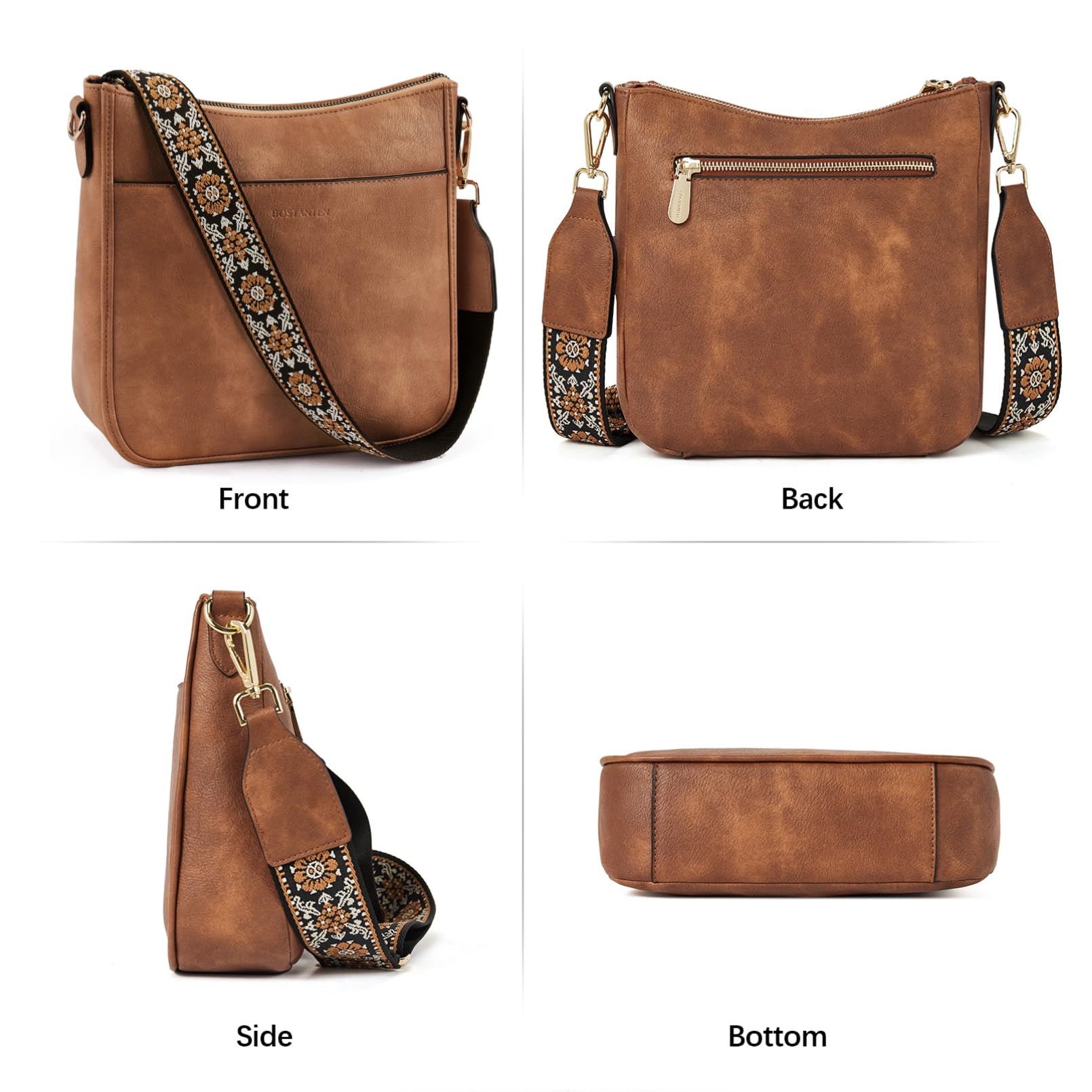 BOSTANTEN Vegan Leather Crossbody Bag for Women - Stylish Hobo Purse for Daily Use